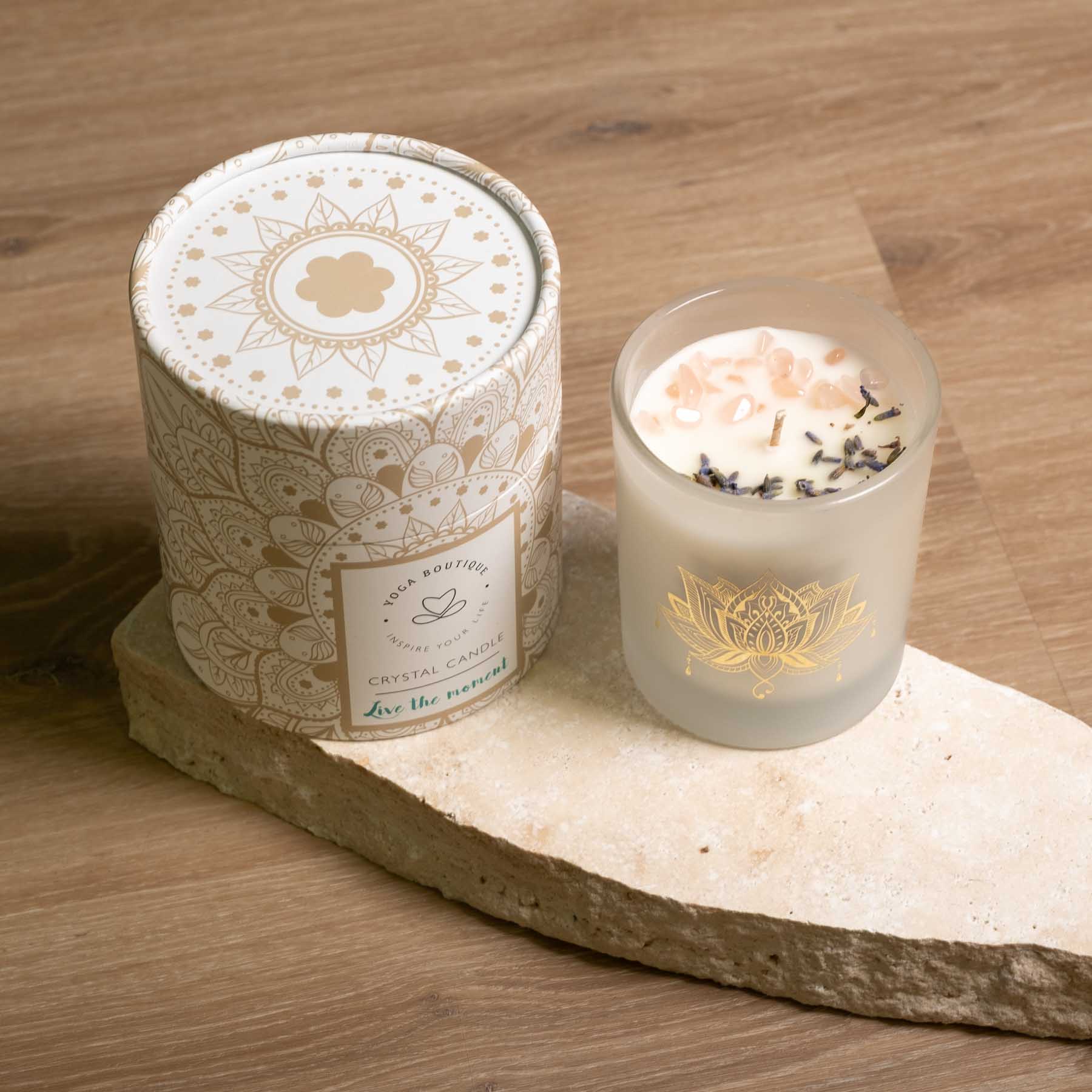 Bougie parfumée Vanille & Lavande avec pierres précieuses blanches