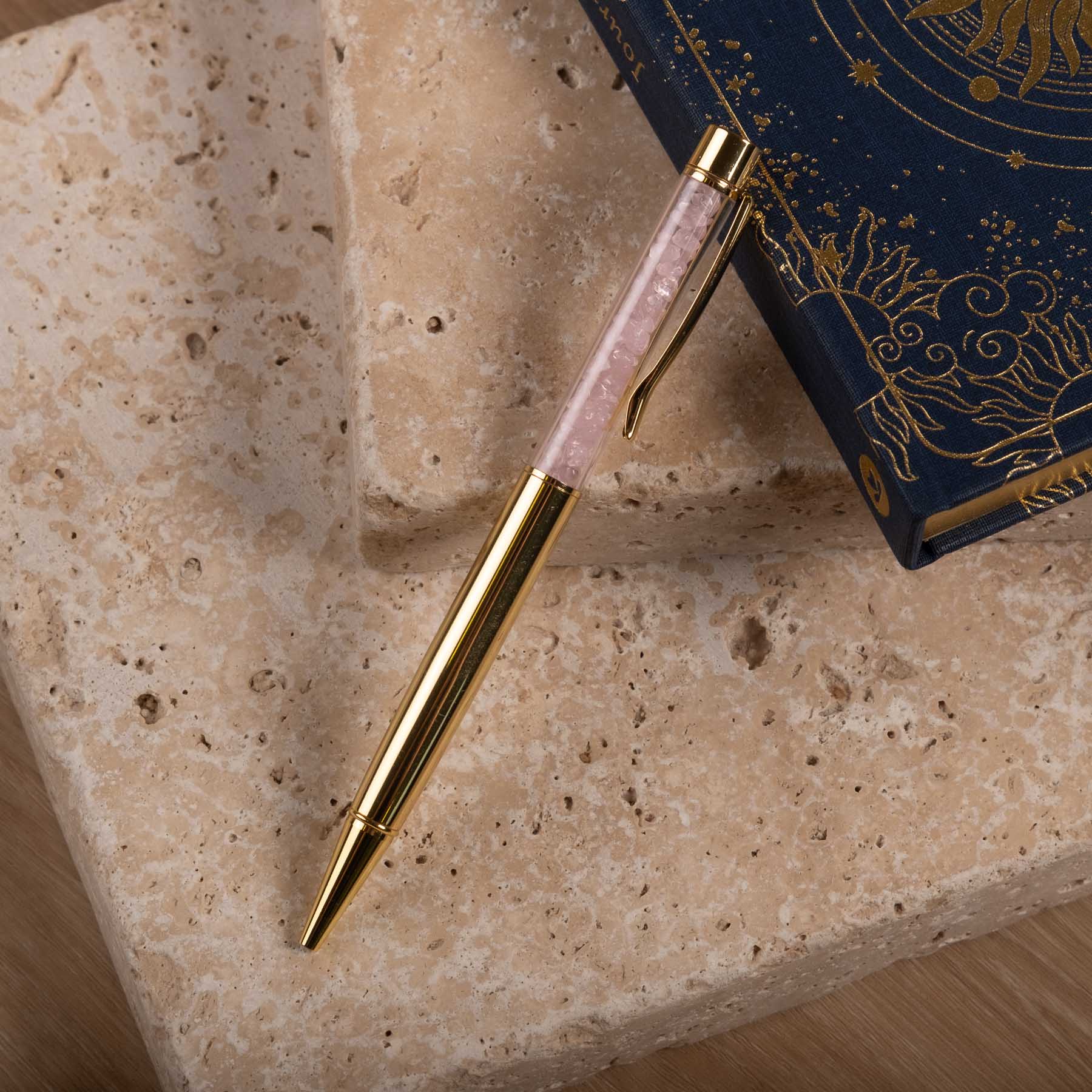 Stylo à bille en pierre précieuse avec quartz rose