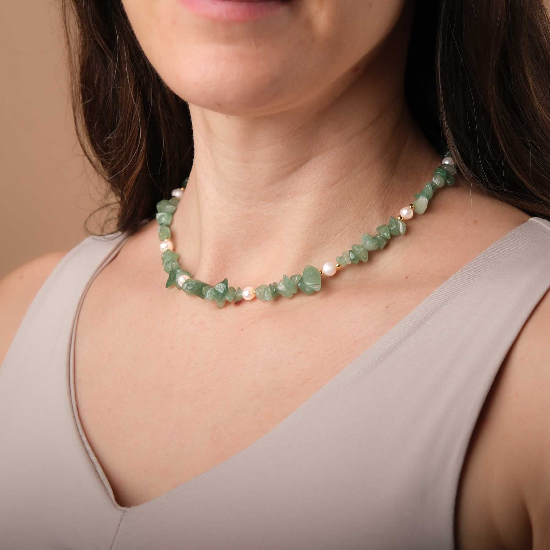 Collier de pierres précieuses avec aventurine & perles