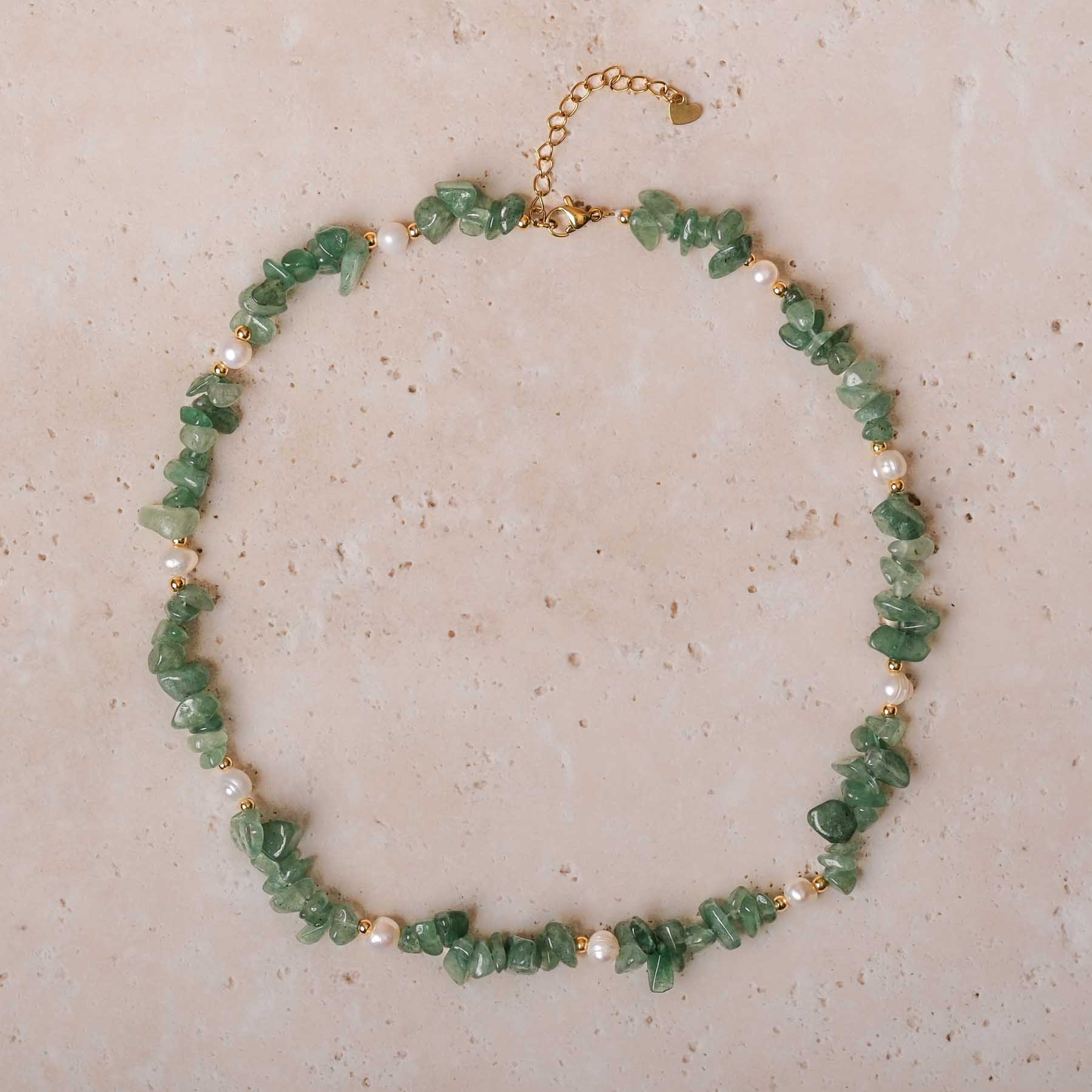 Collier de pierres précieuses avec aventurine & perles