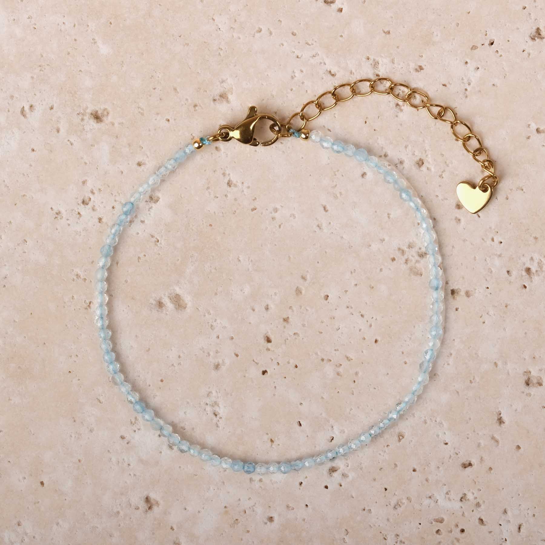 Bracelet de pierres précieuses Aigue-marine bleu clair 2mm