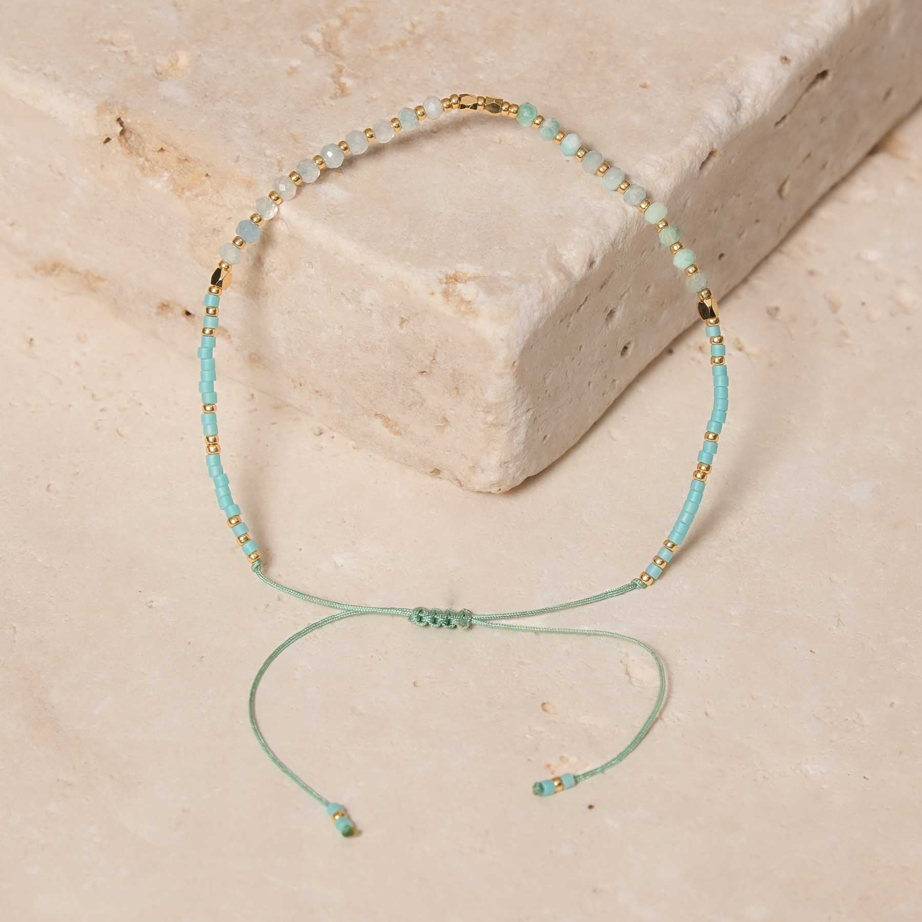 Bracelet de pierres précieuses Miyuki avec amazonite et aigue-marine turquoise