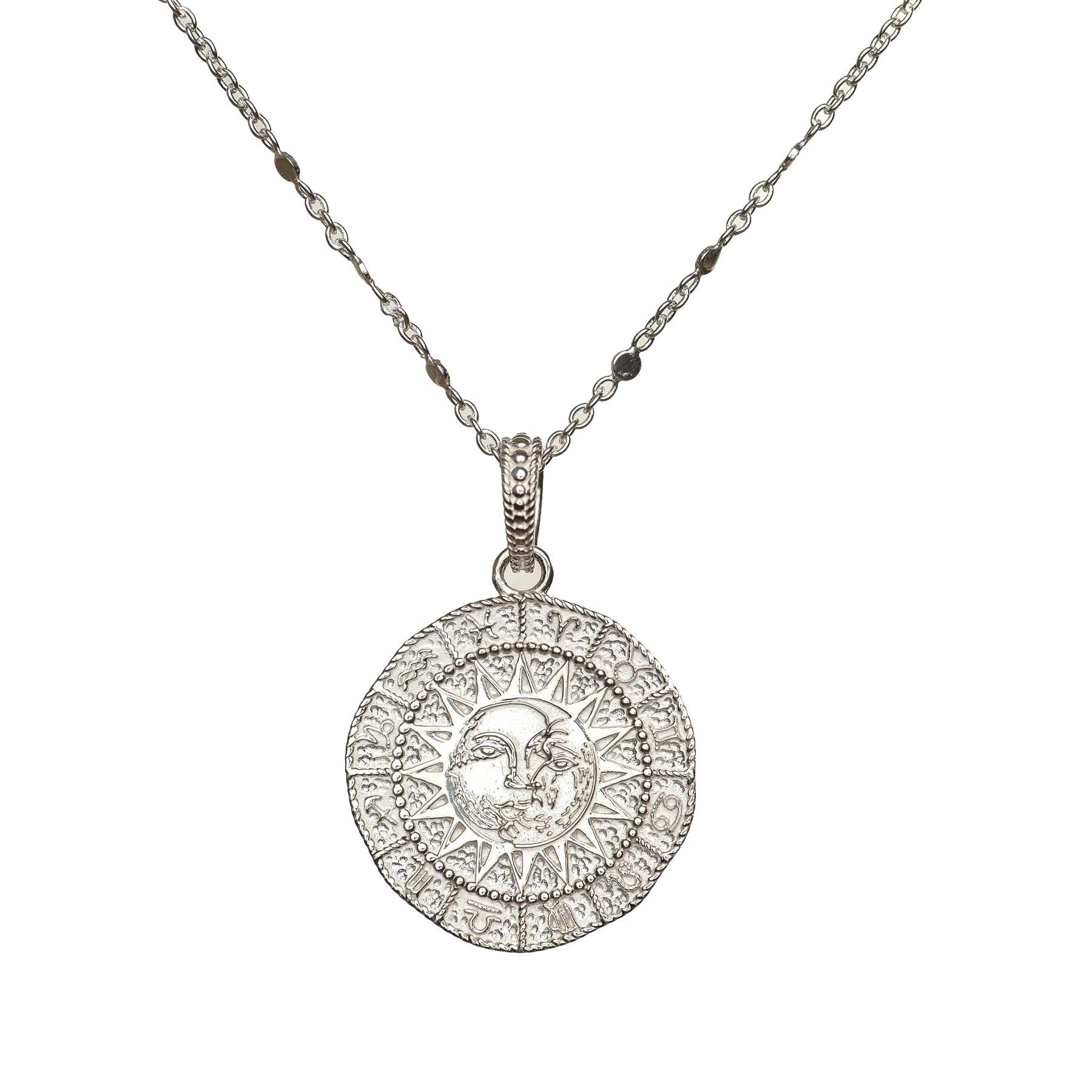 Collier Astro avec les 12 signes du zodiaque, le soleil et la lune en argent
