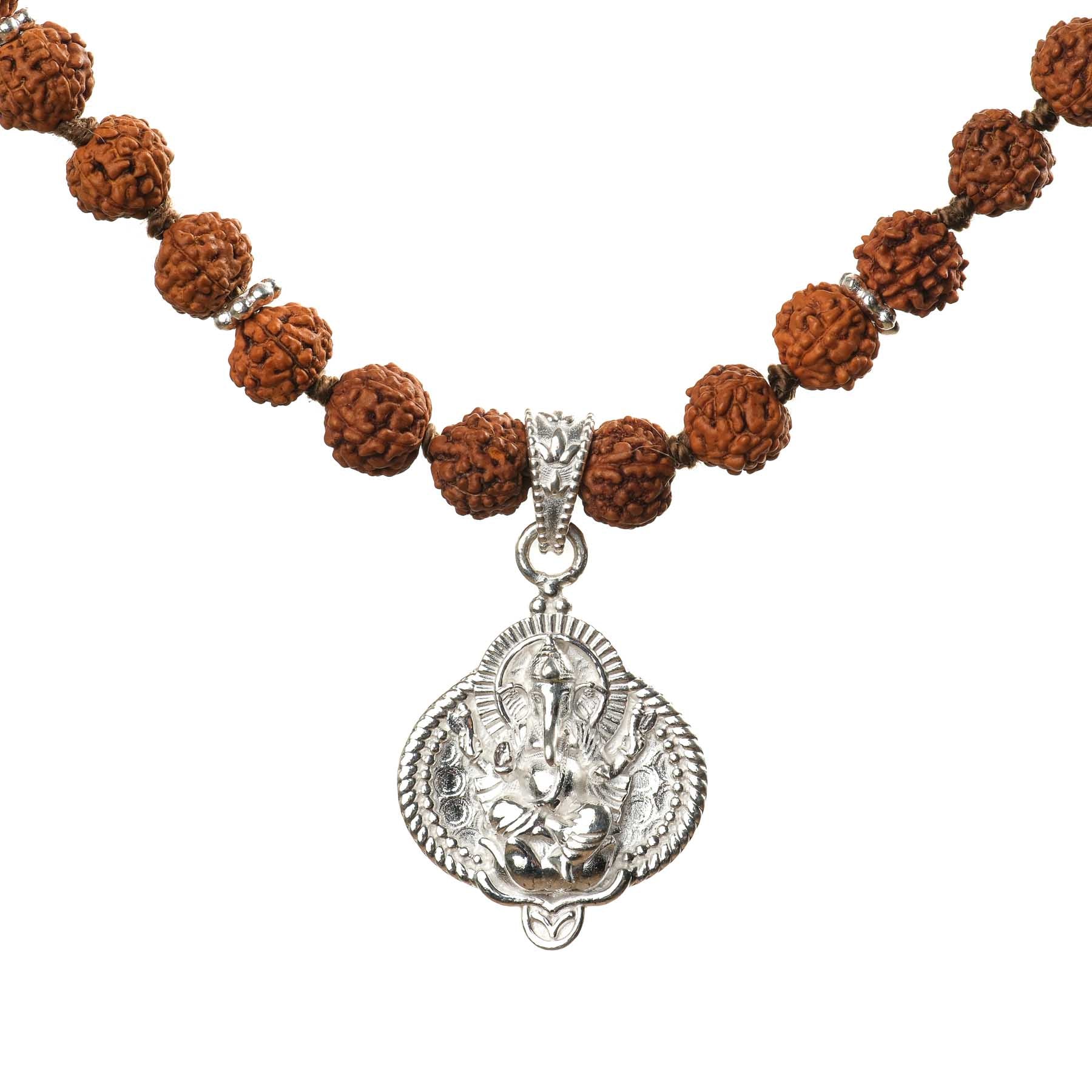 Mala Collier Ganesh avec perles de Rudraksha argentées