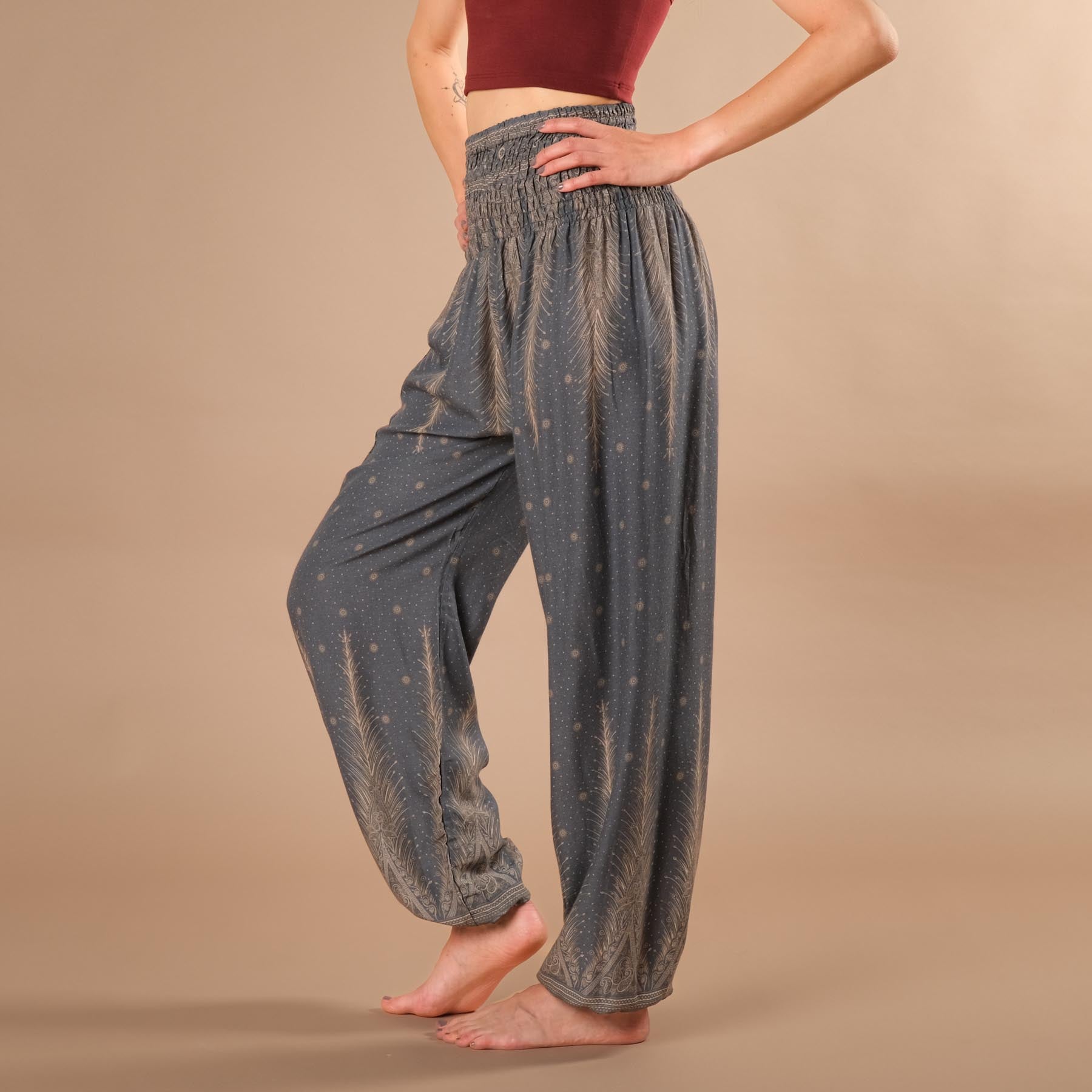 Pantalon de harem, sarouel pour le yoga et les loisirs Bohemian gris