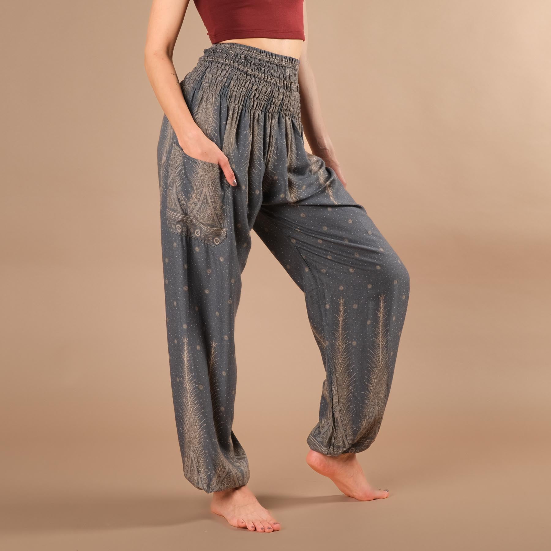 Pantalon de harem, sarouel pour le yoga et les loisirs Bohemian gris