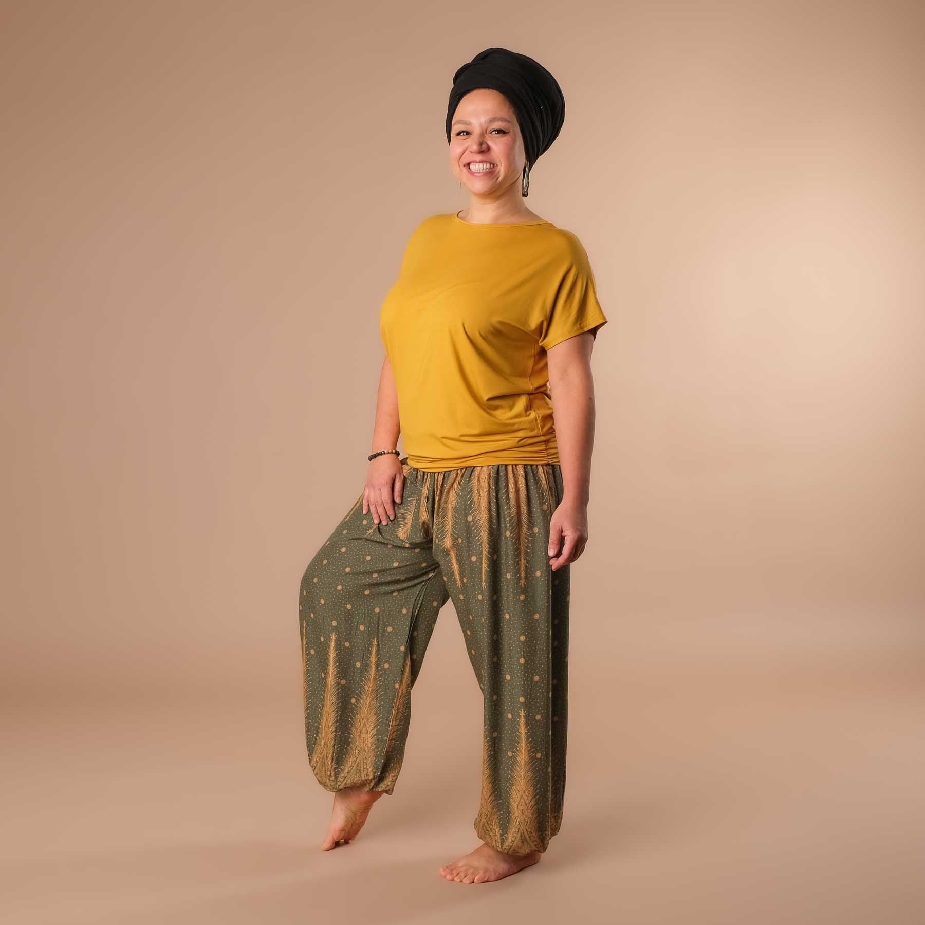 Pantalon de harem, sarouel pour le yoga et les loisirs Bohemian olive