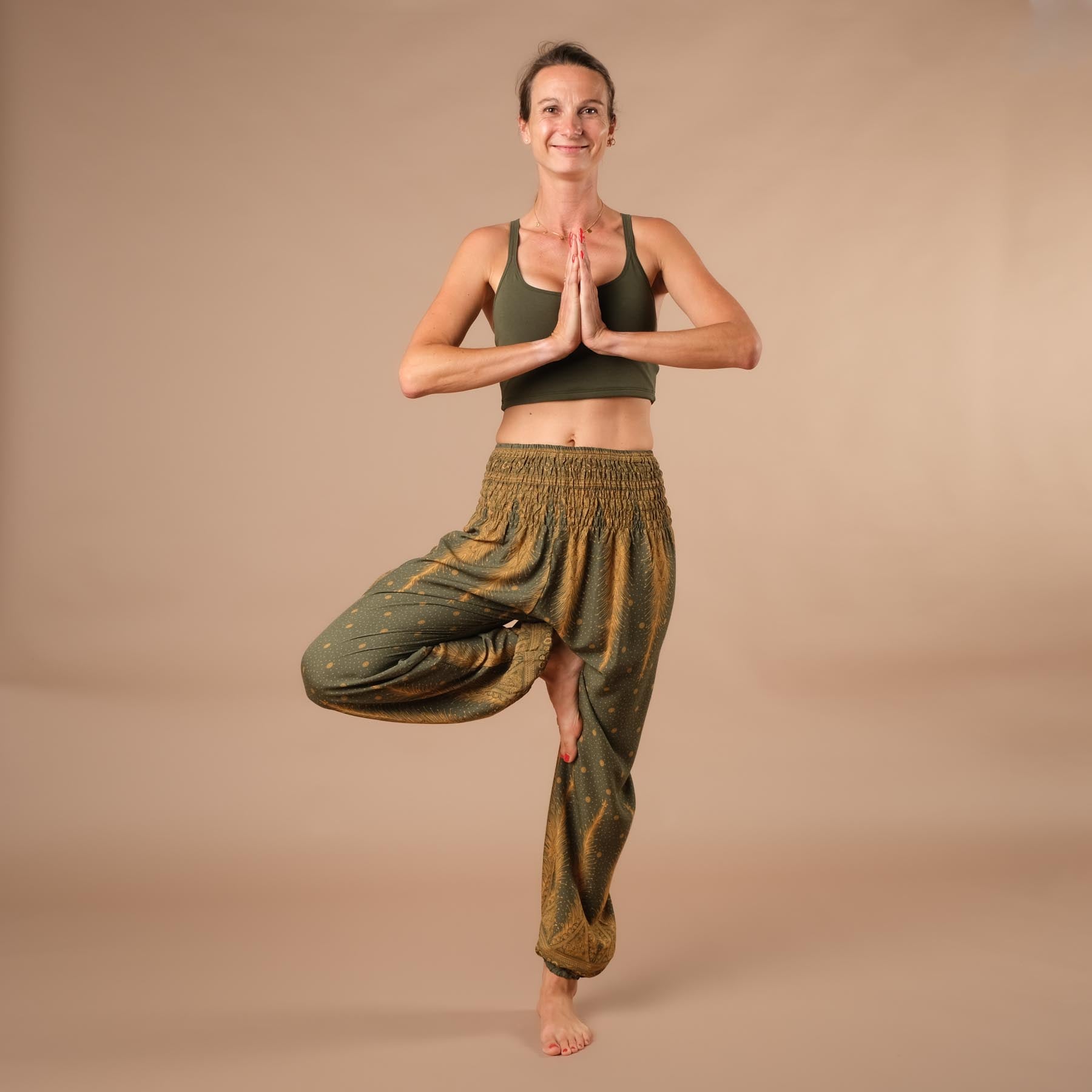 Pantalon de harem, sarouel pour le yoga et les loisirs Bohemian olive