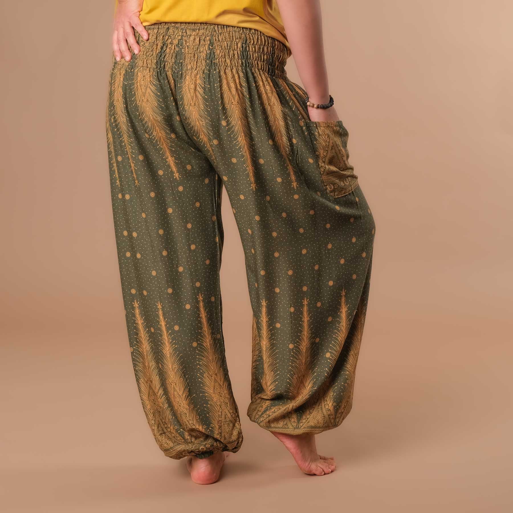 Pantalon de harem, sarouel pour le yoga et les loisirs Bohemian olive