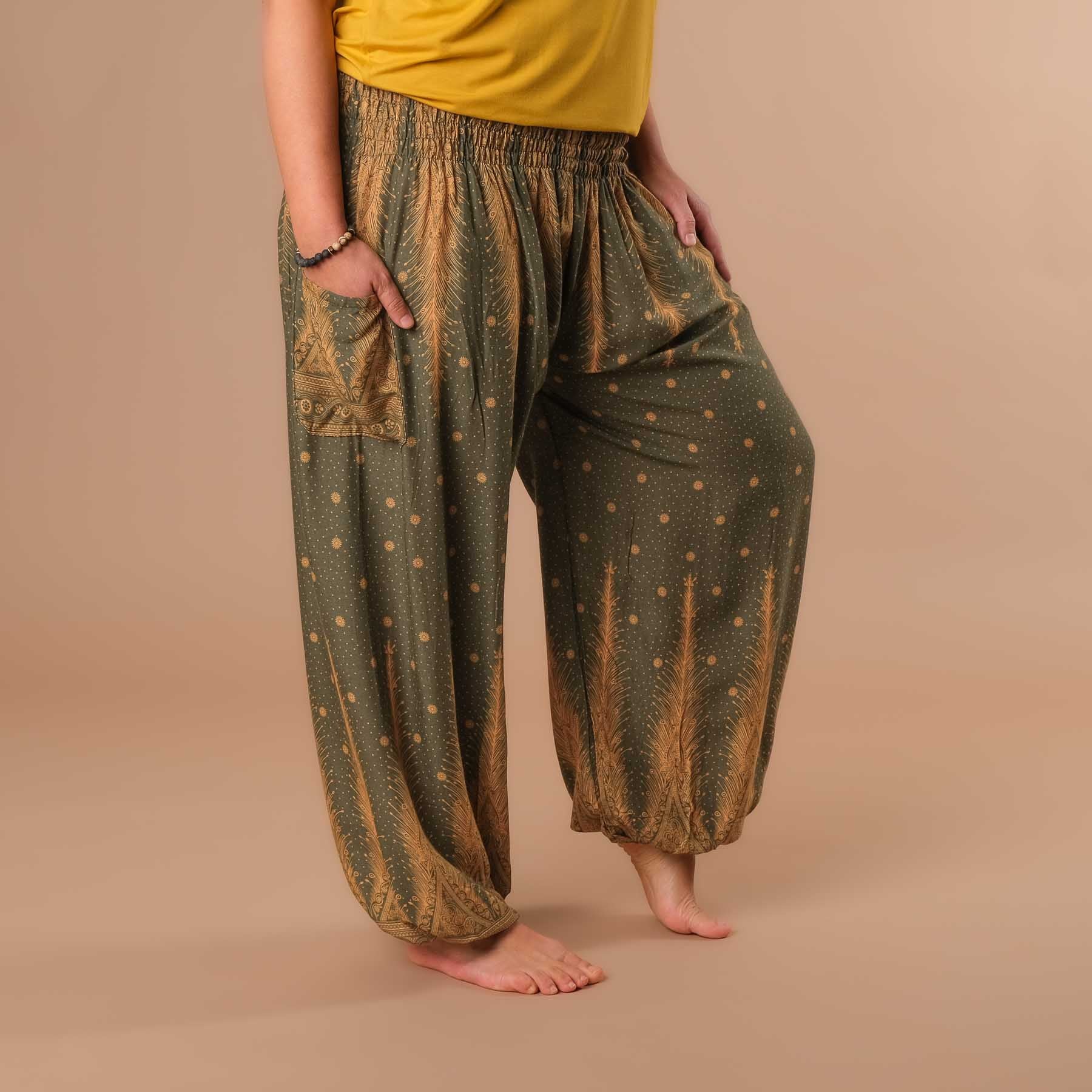 Pantalon de harem, sarouel pour le yoga et les loisirs Bohemian olive