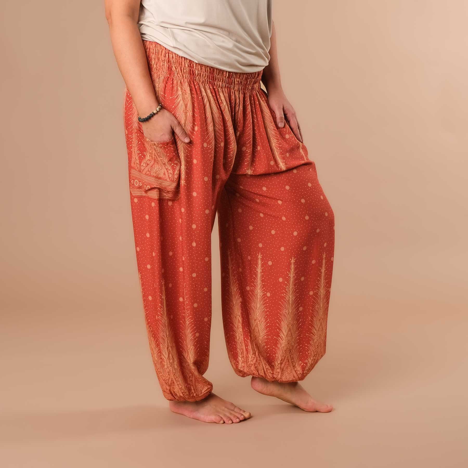 Pantalon de harem, sarouel pour le yoga et les loisirs Bohemian orange