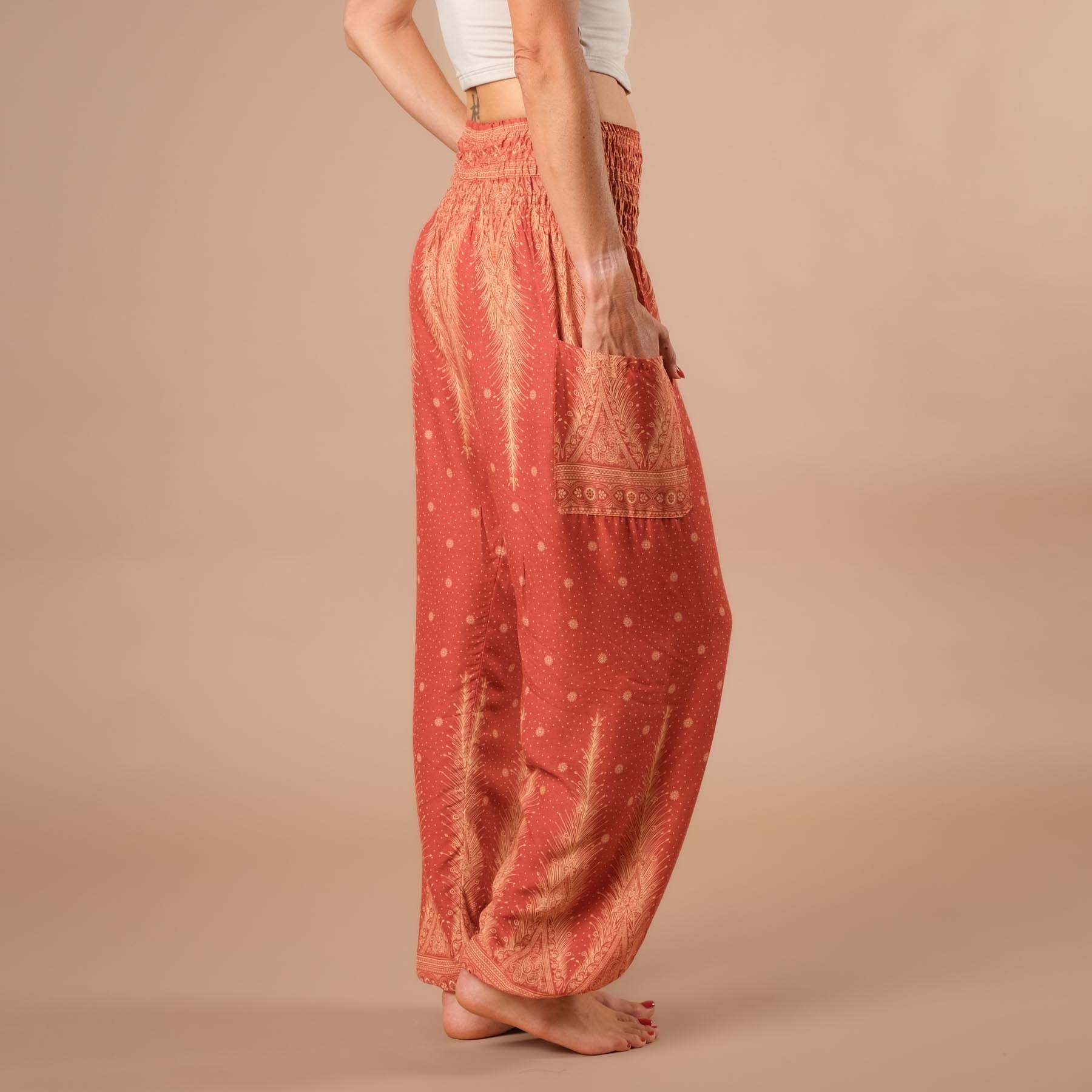 Pantalon de harem, sarouel pour le yoga et les loisirs Bohemian orange