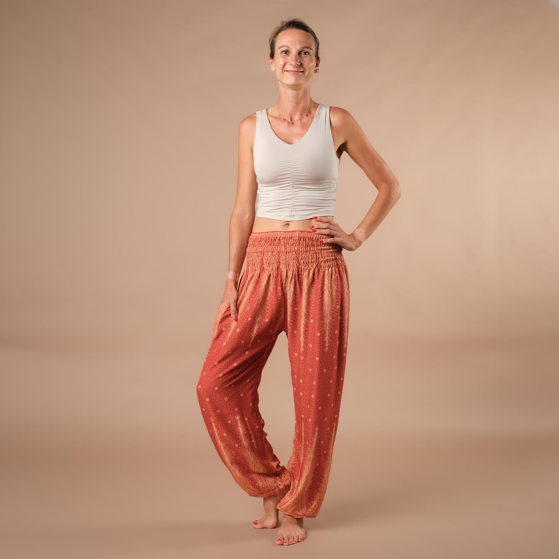 Pantalon de harem, sarouel pour le yoga et les loisirs Bohemian orange