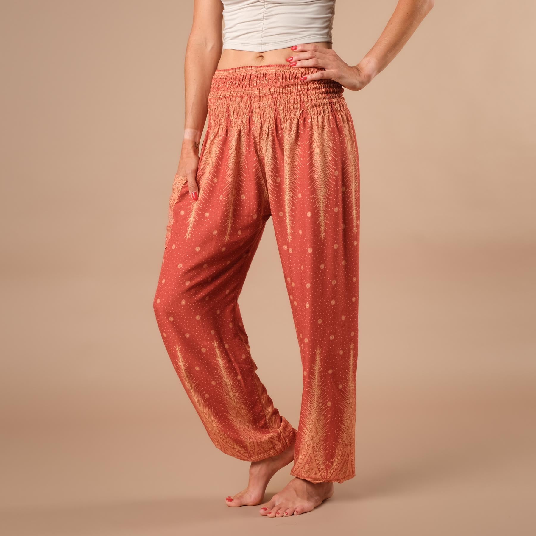 Pantalon de harem, sarouel pour le yoga et les loisirs Bohemian orange