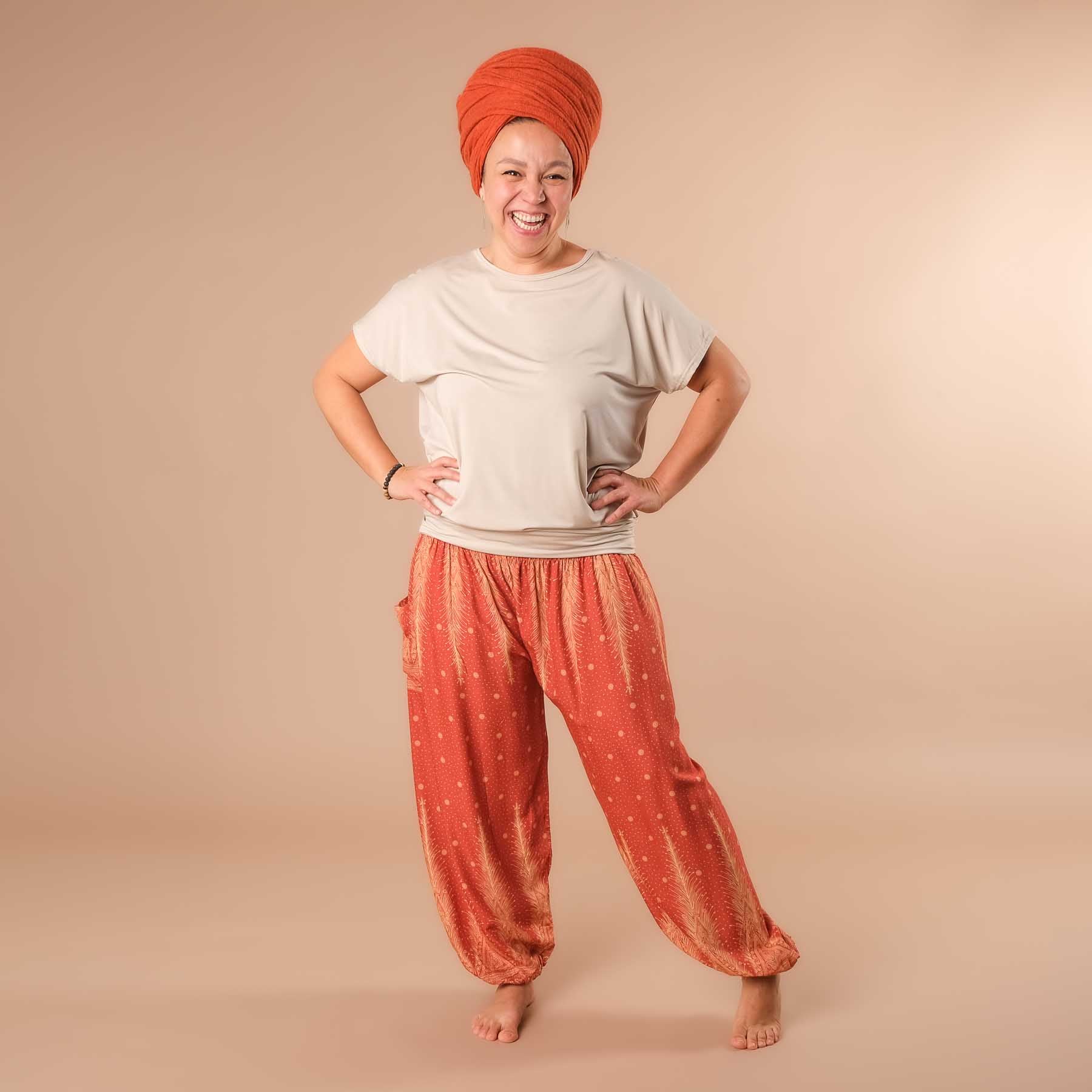 Pantalon de harem, sarouel pour le yoga et les loisirs Bohemian orange