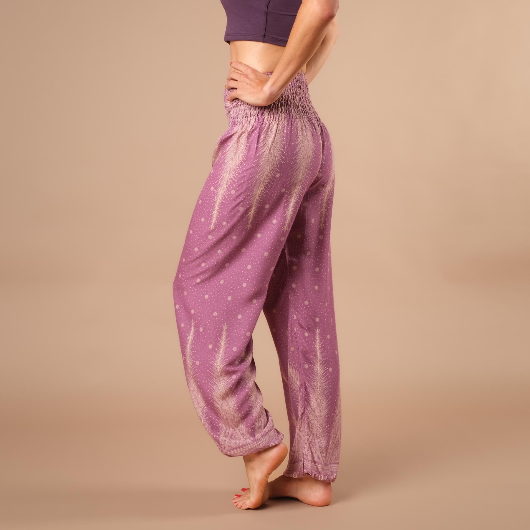 pantalon de harem, sarouel pour le yoga et les loisirs bohème violet