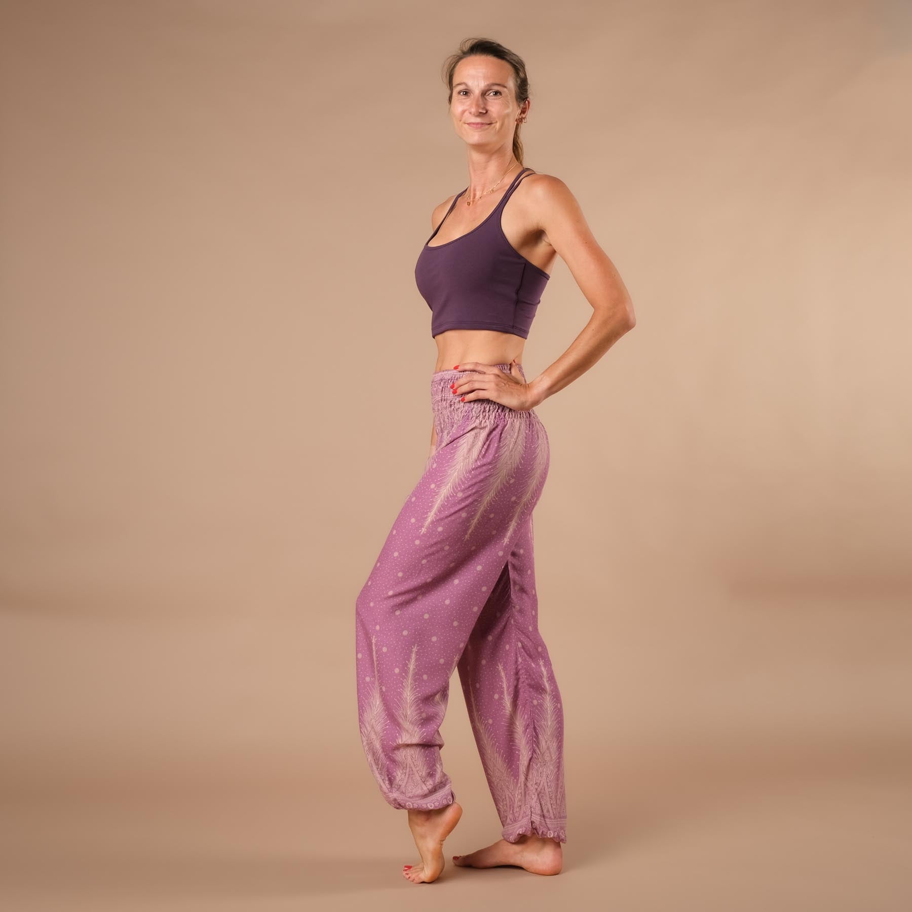 pantalon de harem, sarouel pour le yoga et les loisirs bohème violet