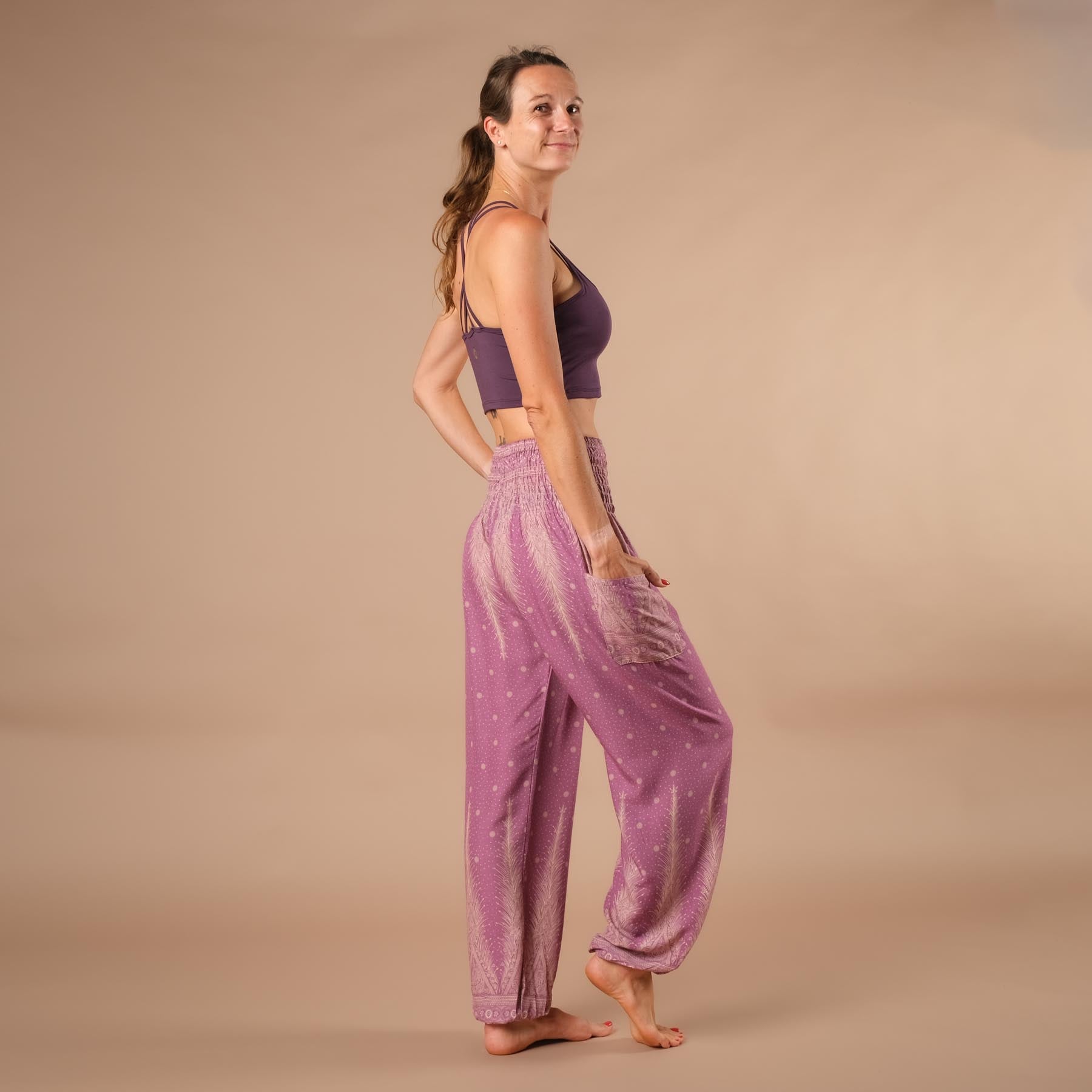 pantalon de harem, sarouel pour le yoga et les loisirs bohème violet