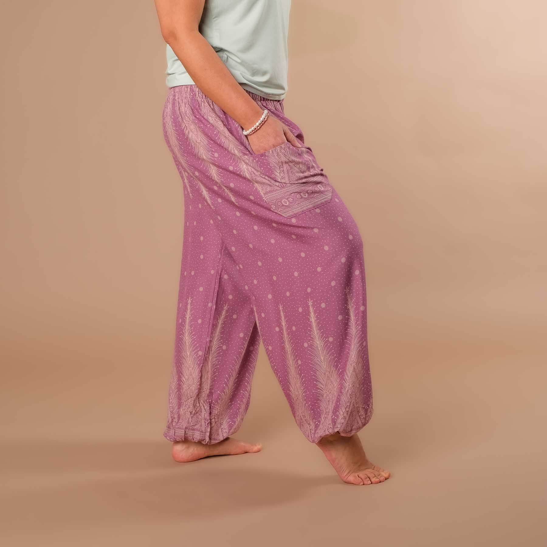 pantalon de harem, sarouel pour le yoga et les loisirs bohème violet