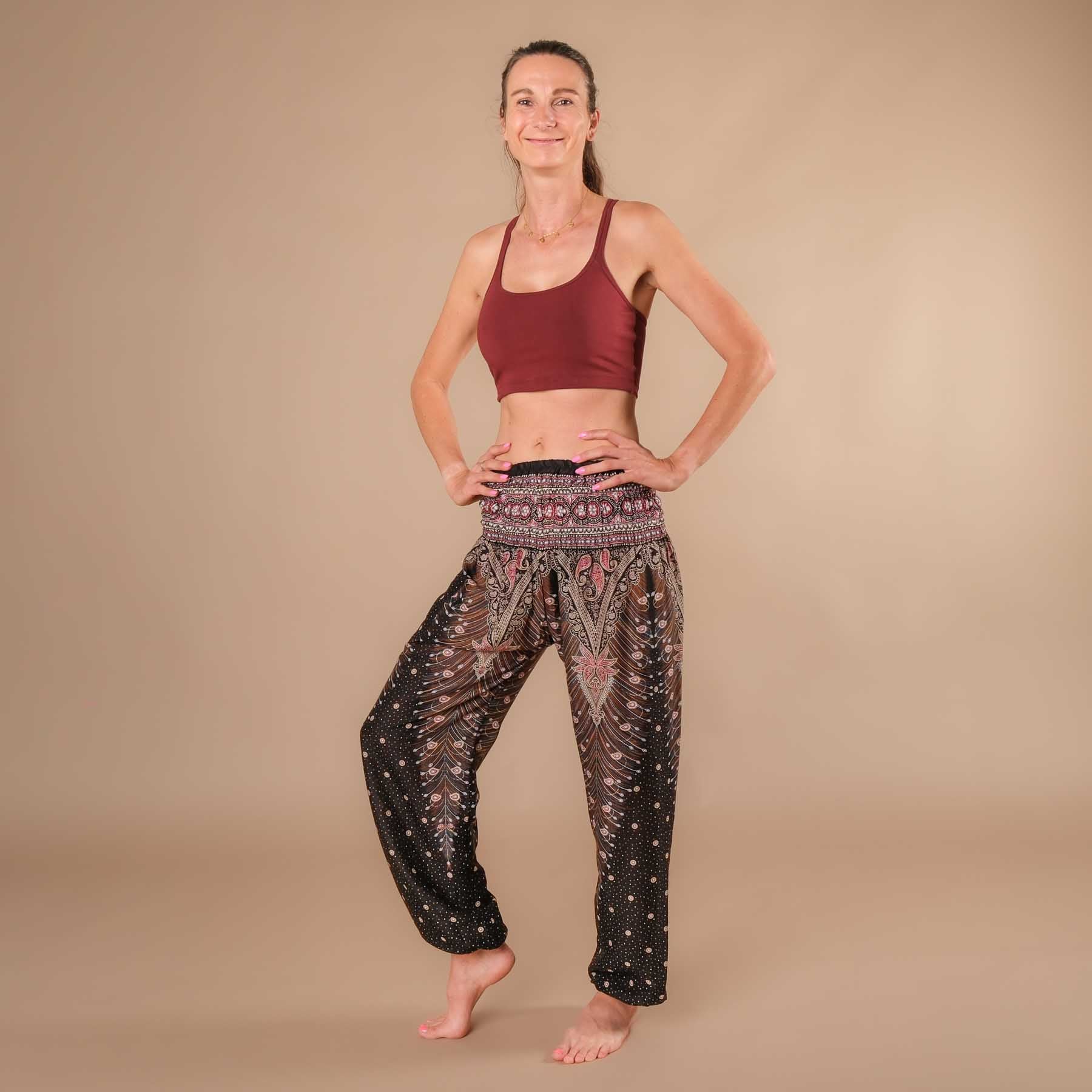 Pantalon de yoga harem Feather black-berry