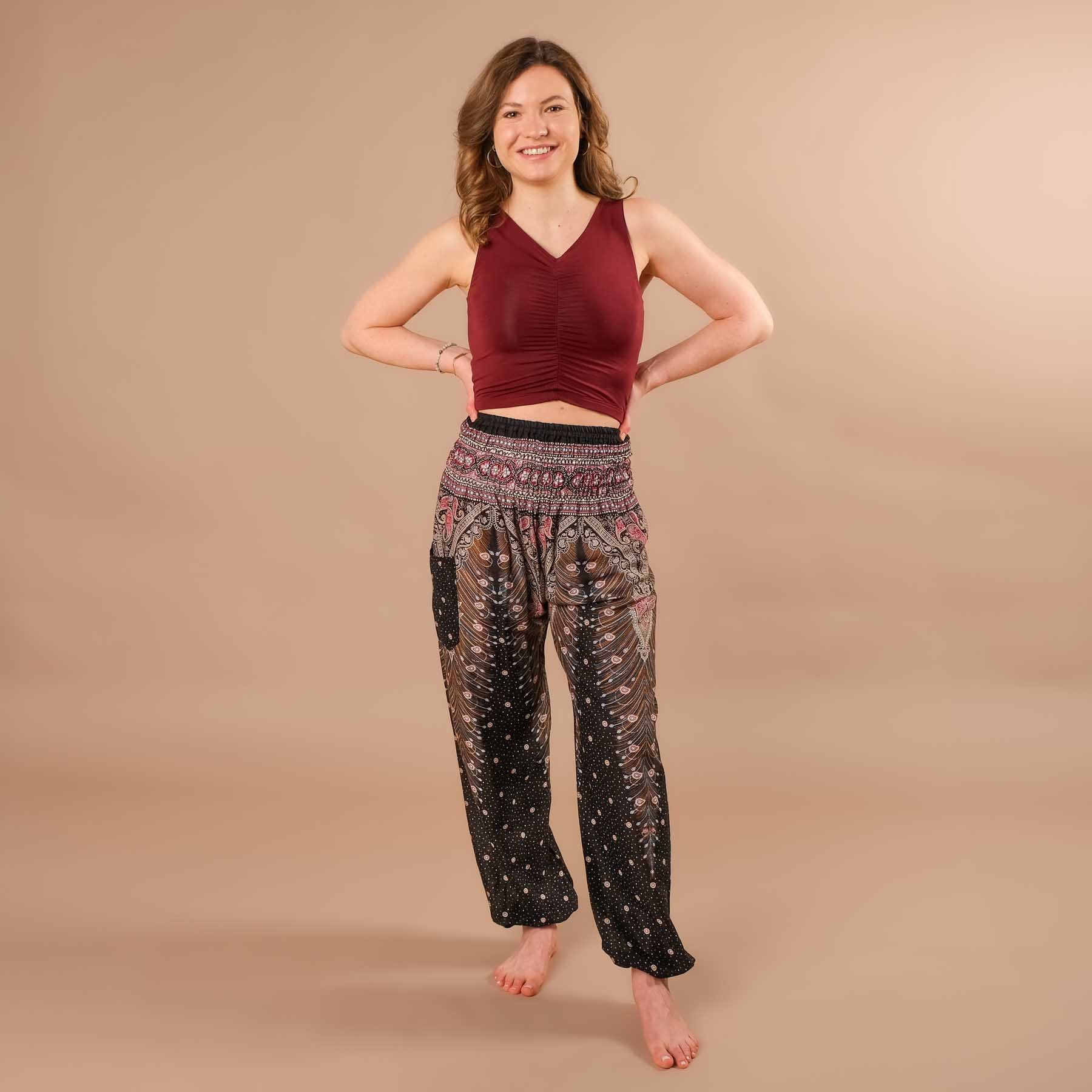 Pantalon de yoga harem Feather black-berry