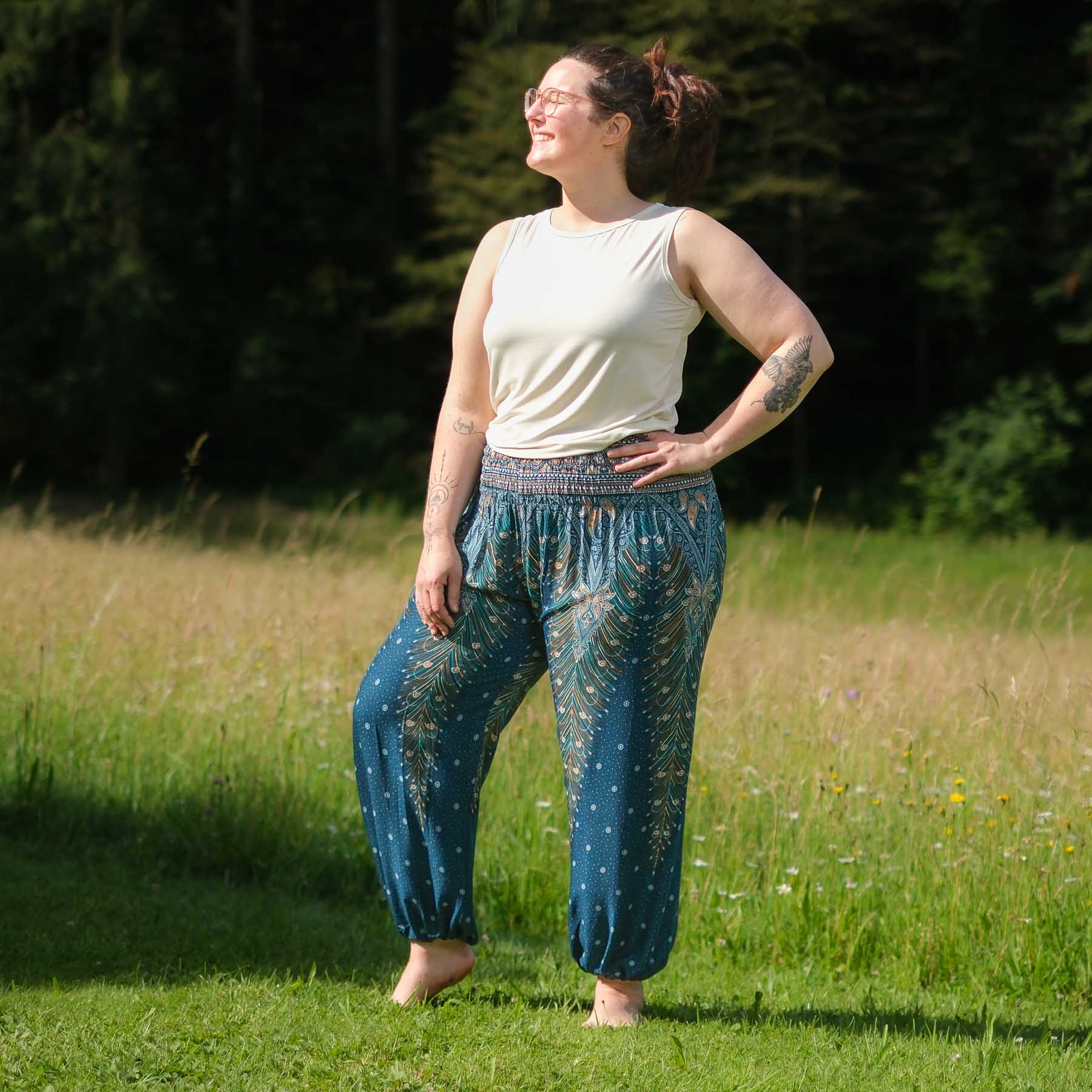 Pantalon de yoga harem Plume turquoise