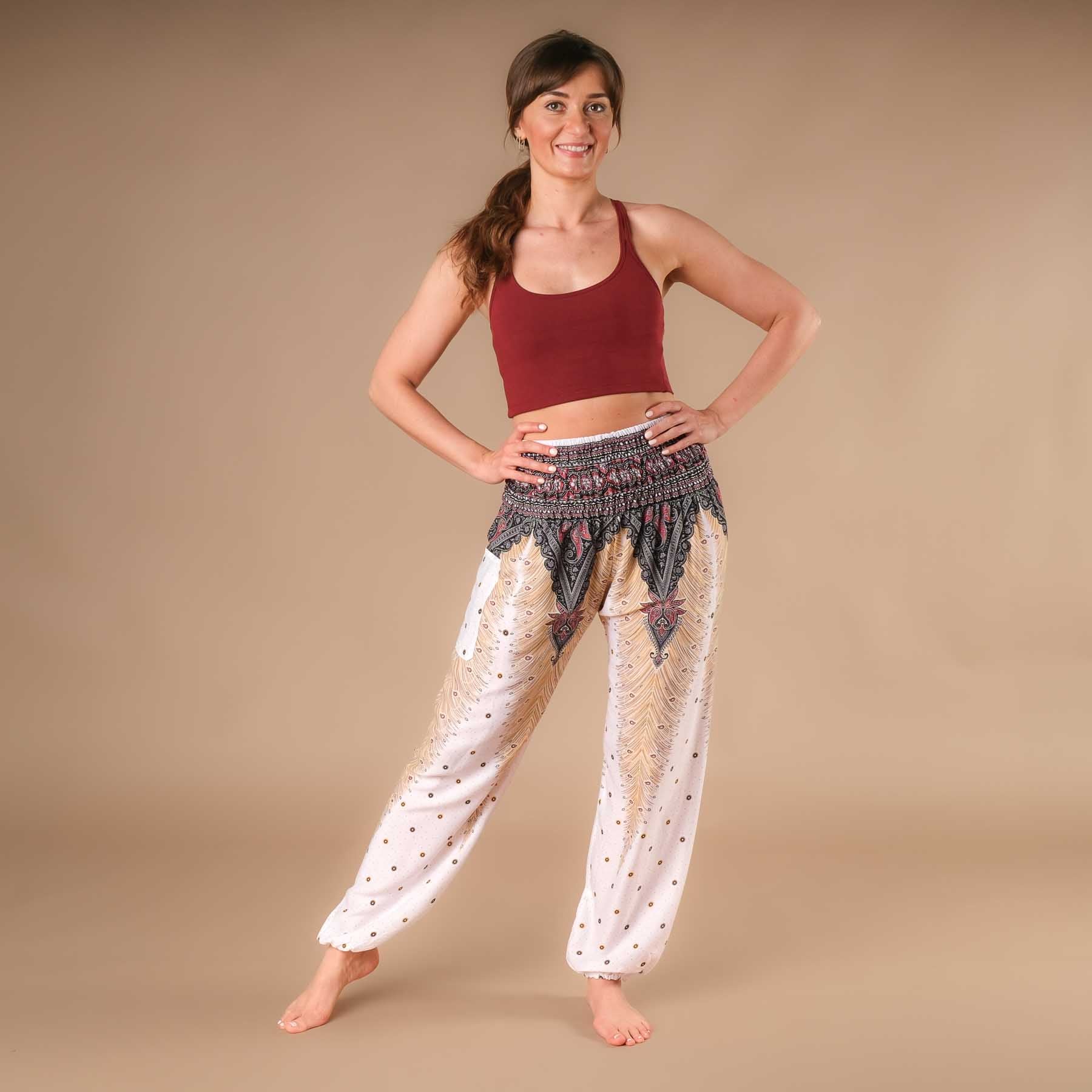 Pantalon de yoga harem Feather blanc