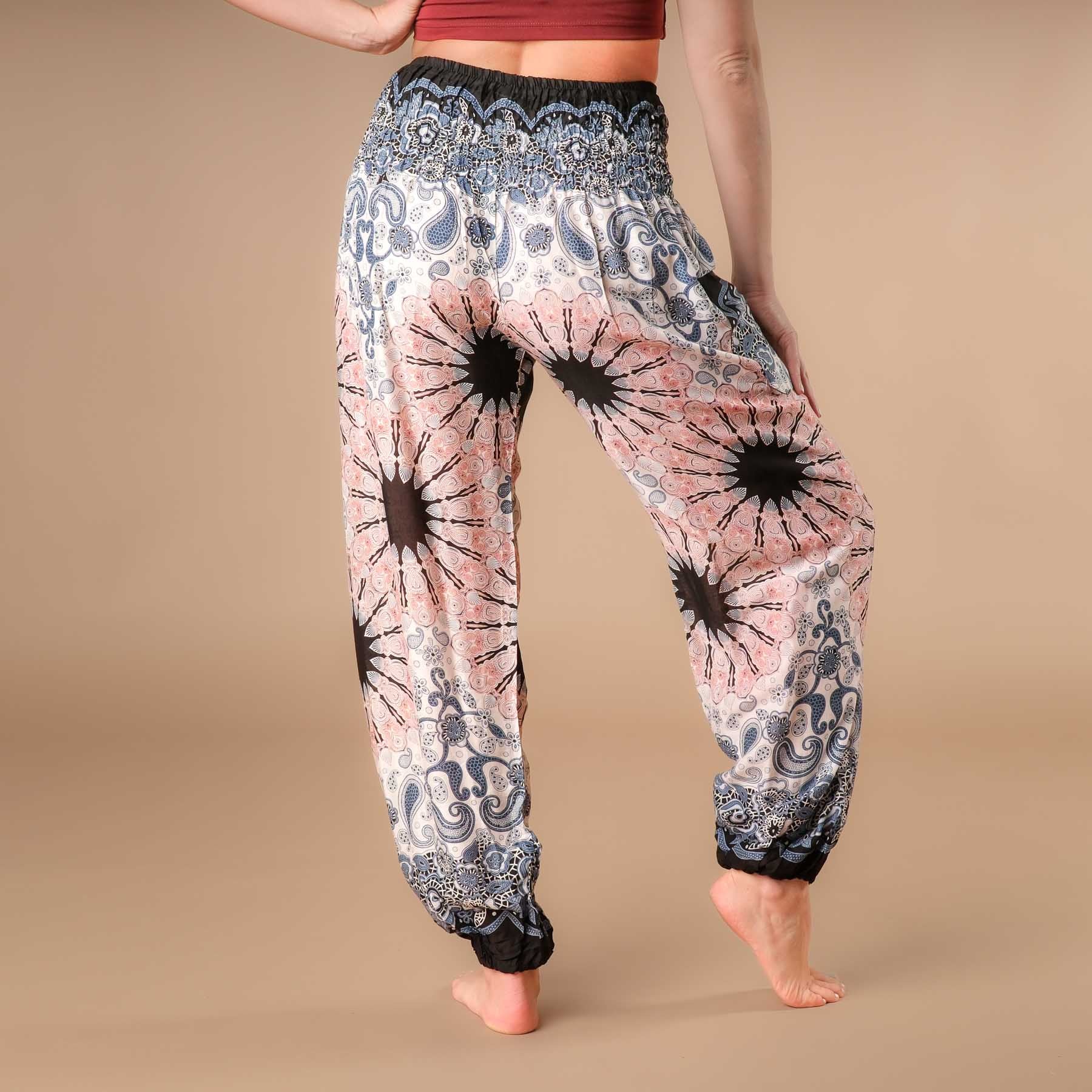 Pantalon de yoga harem Boho Pants Mandala blanc