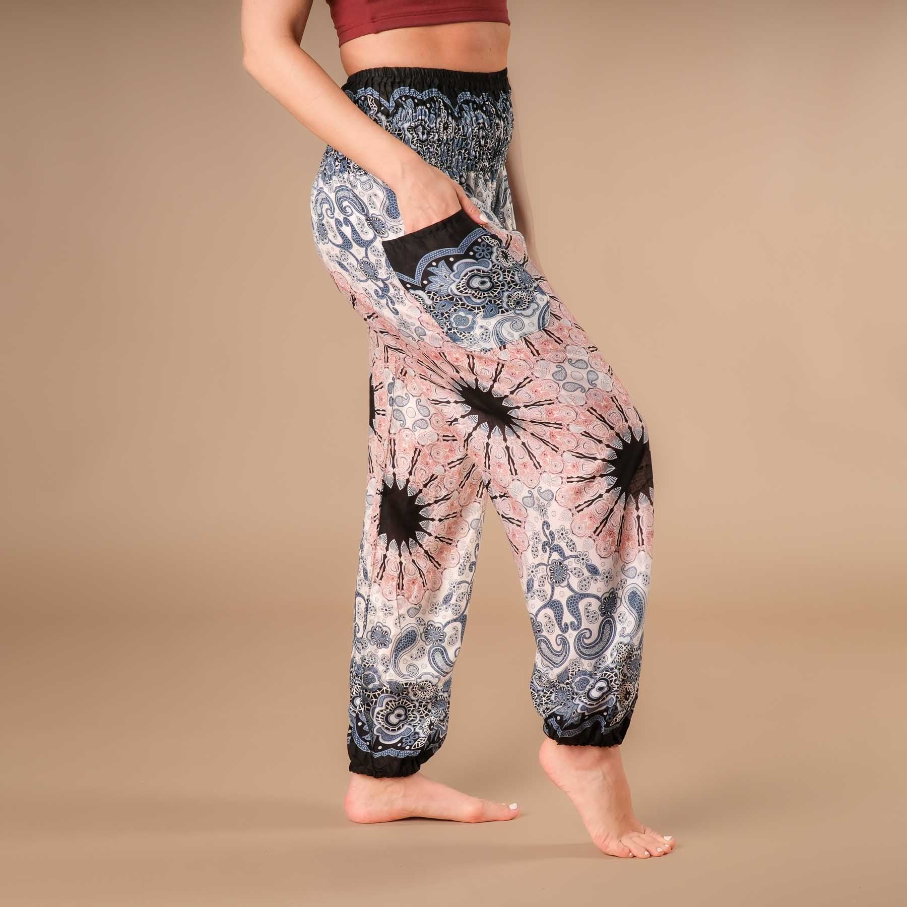 Pantalon de yoga harem Boho Pants Mandala blanc