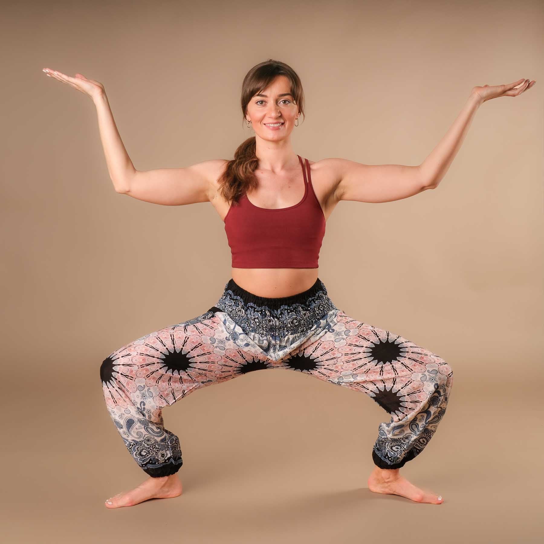 Pantalon de yoga harem Boho Pants Mandala blanc