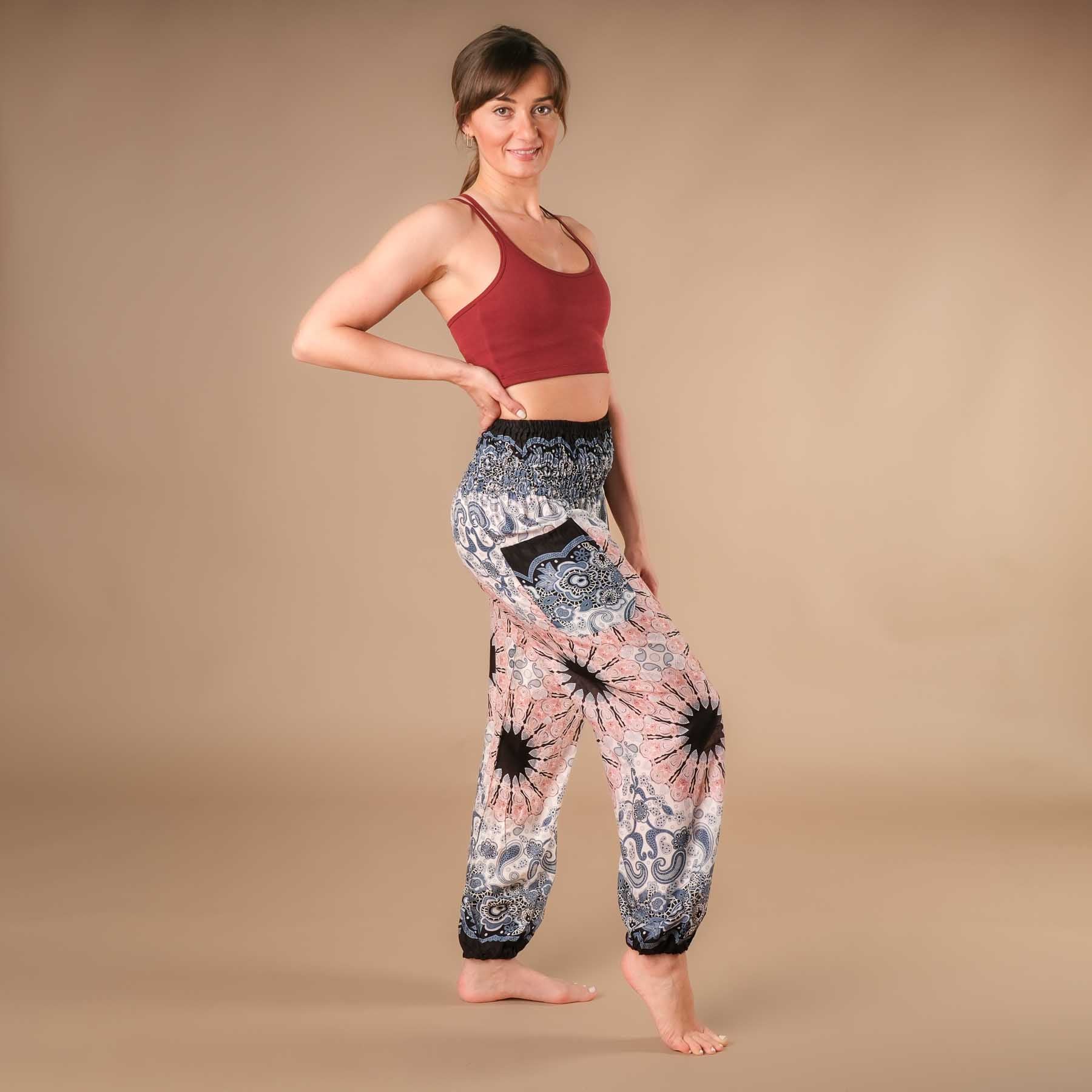 Pantalon de yoga harem Boho Pants Mandala blanc