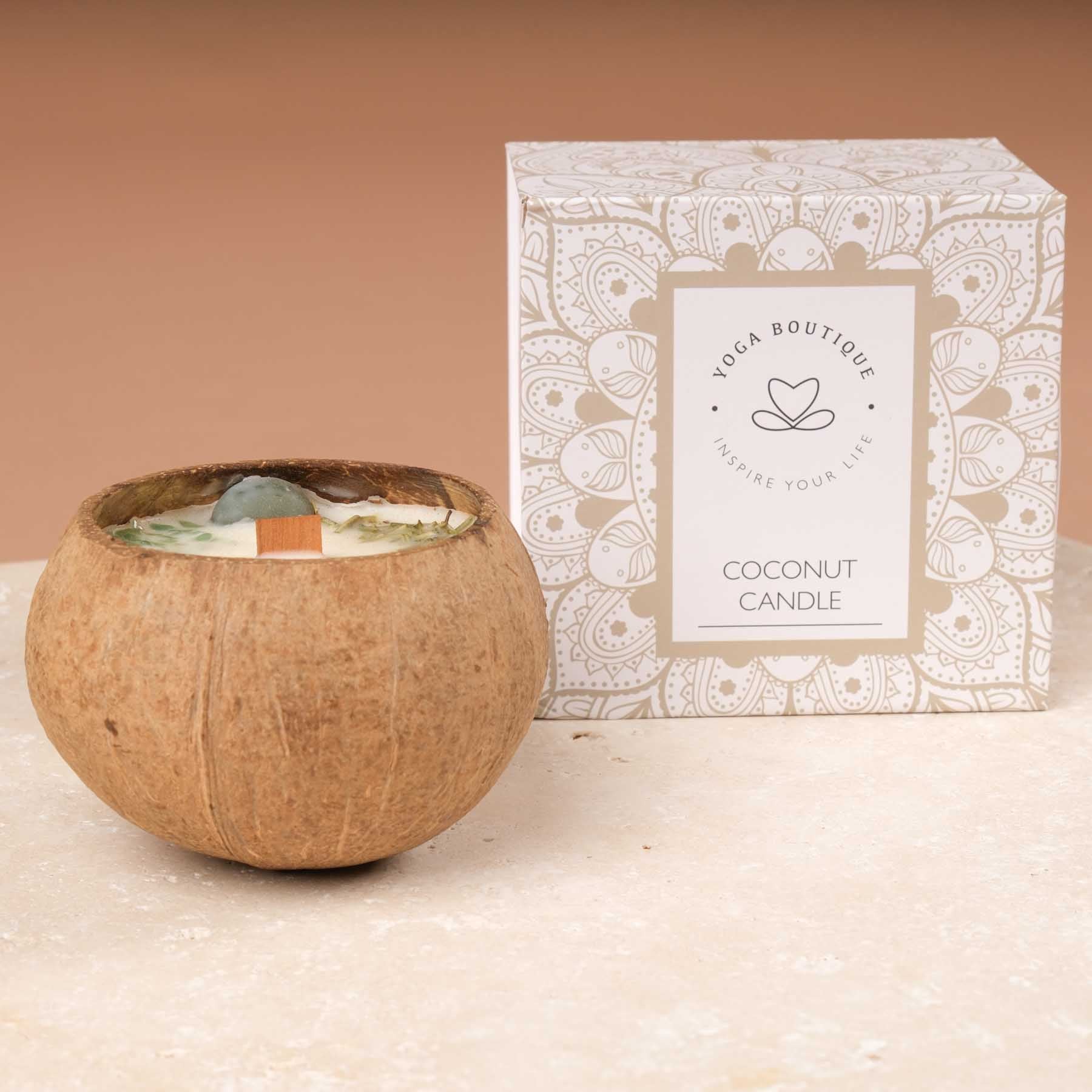 Bougie parfumée à la noix de coco et aux pierres précieuses Shangri La & Aventurine