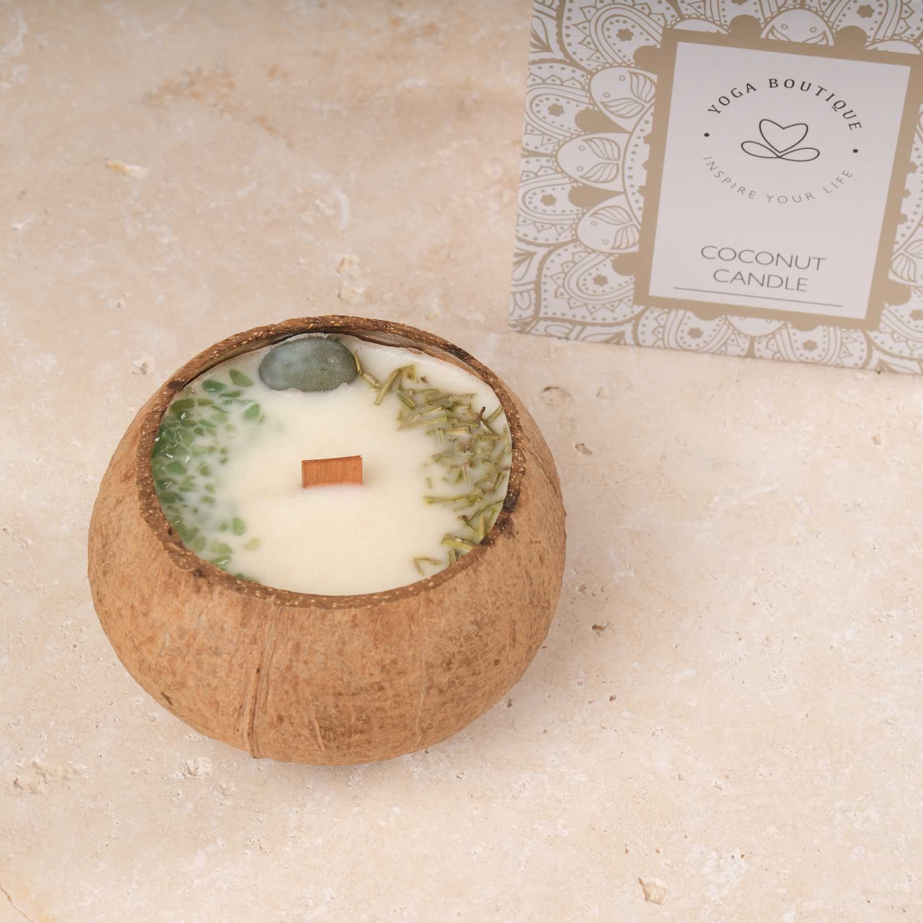 Bougie parfumée à la noix de coco et aux pierres précieuses Shangri La & Aventurine