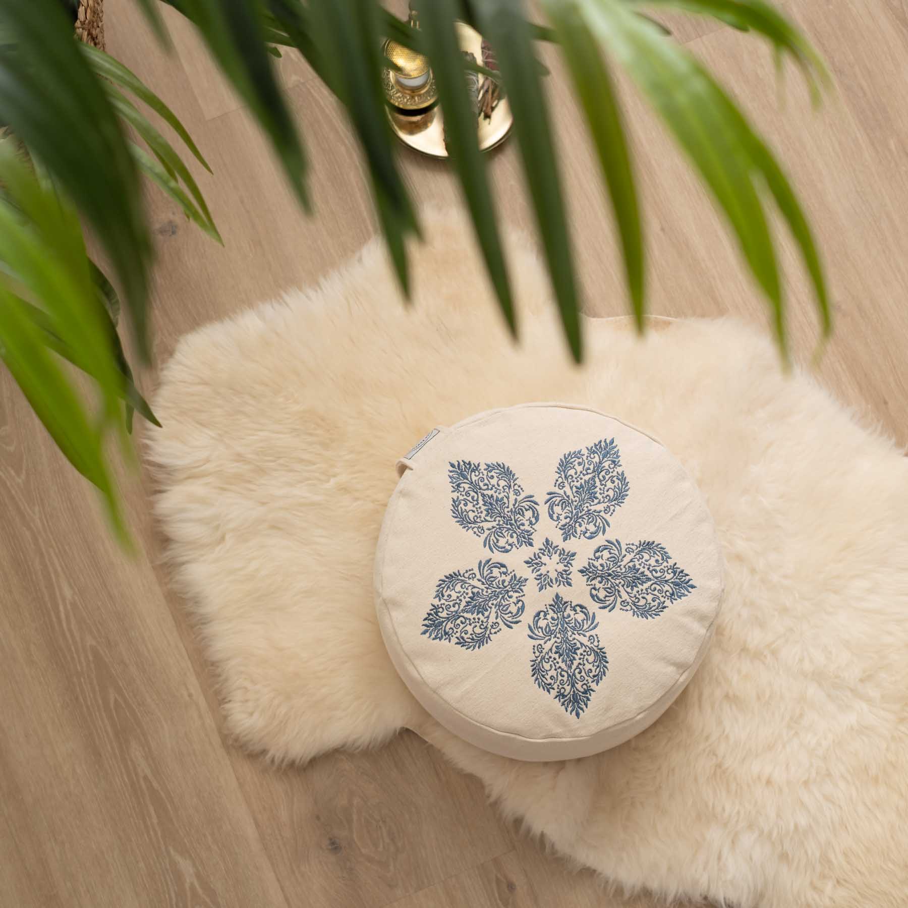 Coussin de méditation rond Fleur-de-Lys bleu