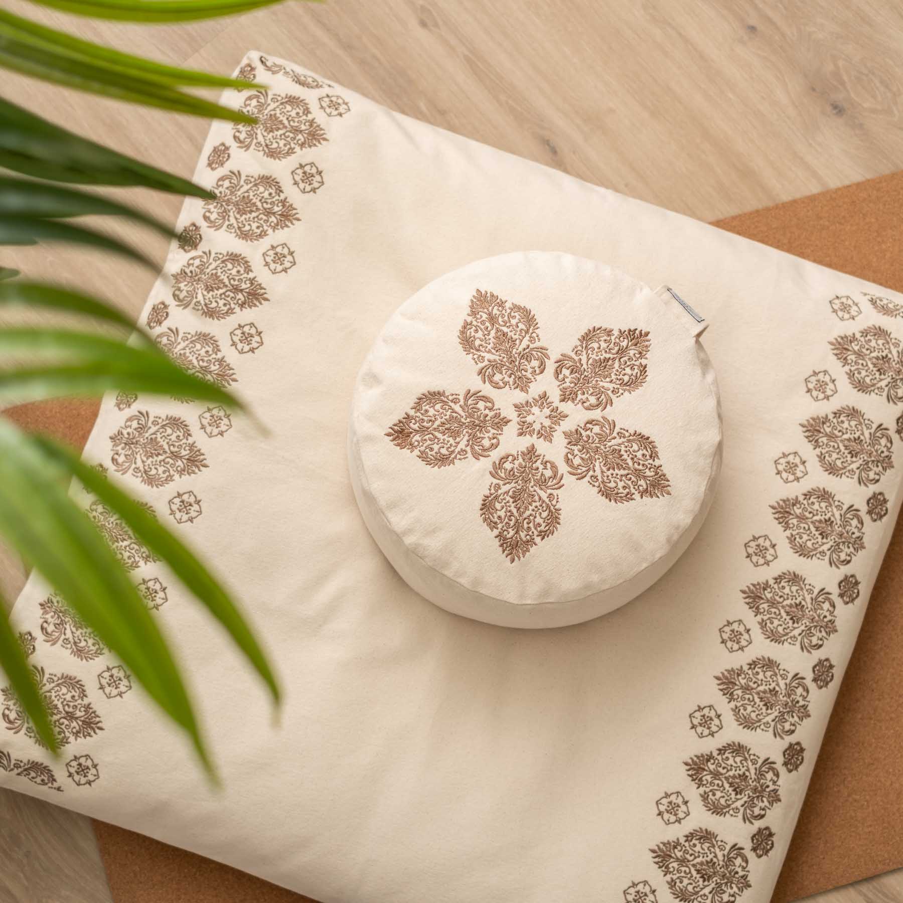 Coussin de méditation rond Fleur-de-Lys brun