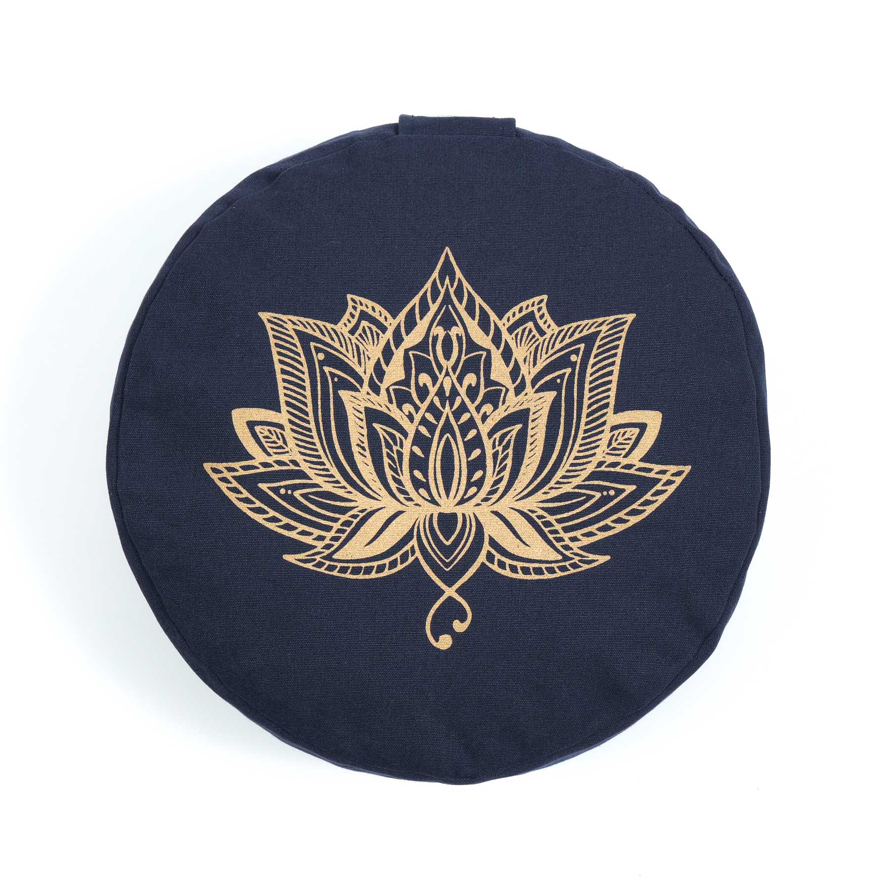 Coussin de méditation rond Lotus gold Print bleu marine