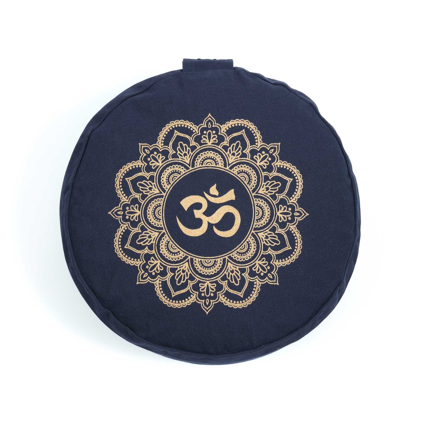 Coussin de méditation rond Mandala OM gold Print bleu marine