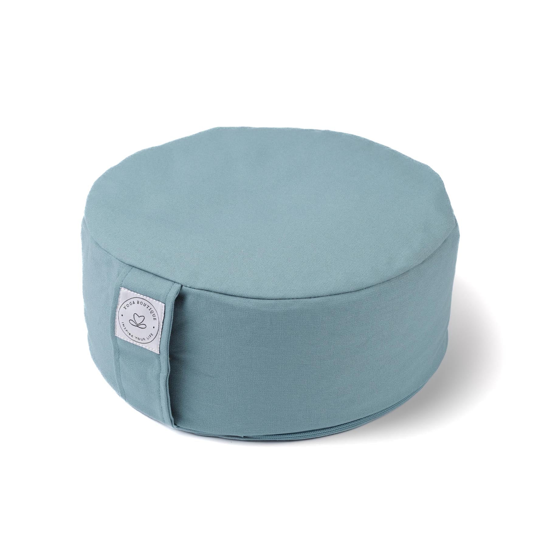 Coussin de méditation durable rond uni en coton bio green-water