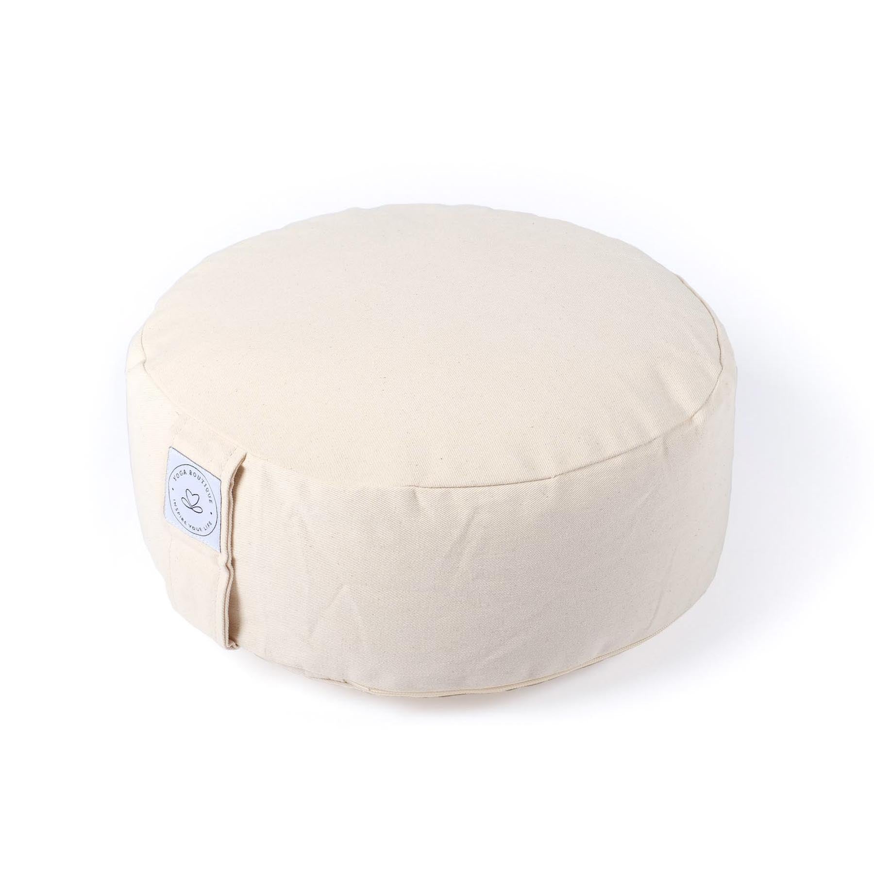 Coussin de méditation durable rond uni en coton bio blanc naturel