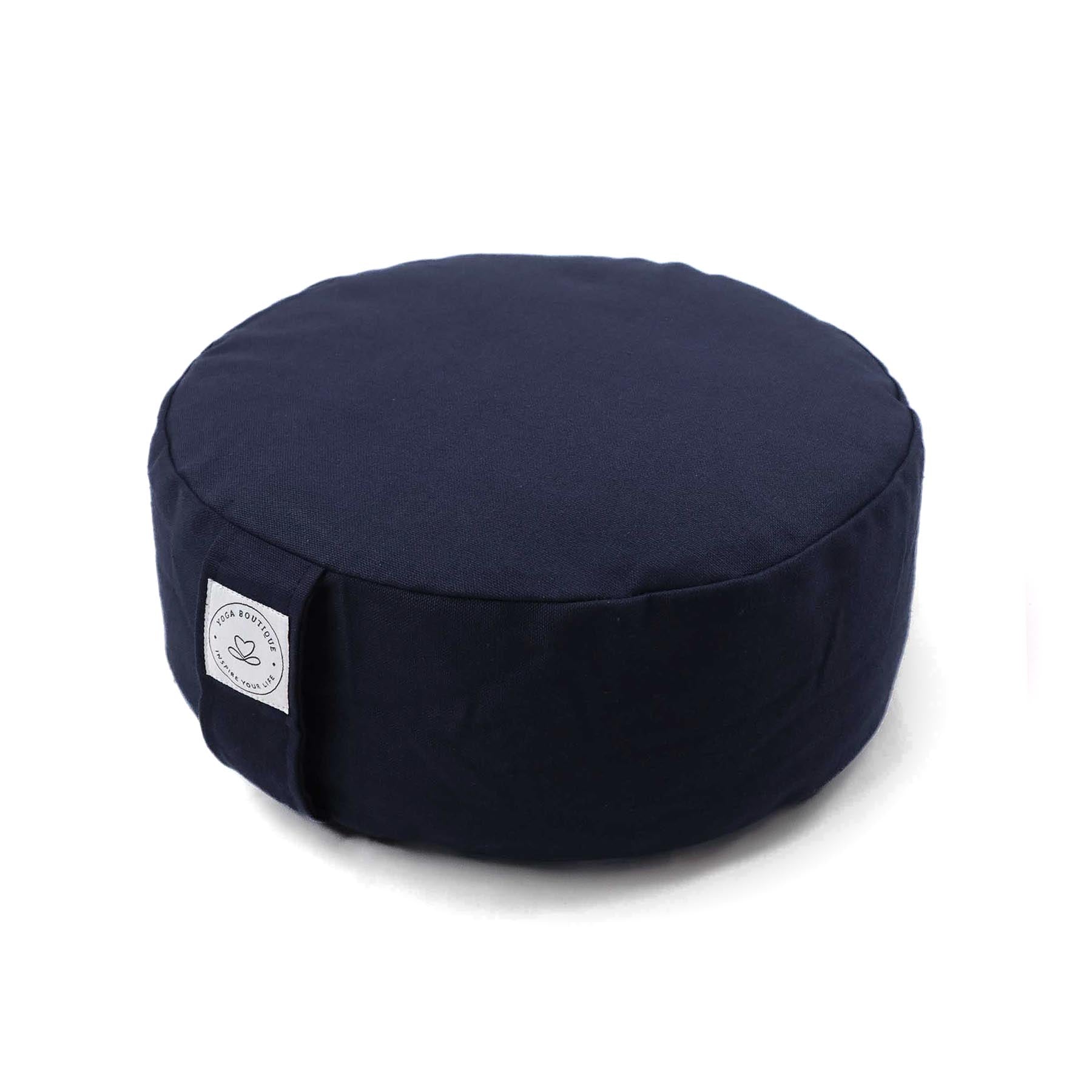 Coussin de méditation durable rond uni en coton bio bleu marine