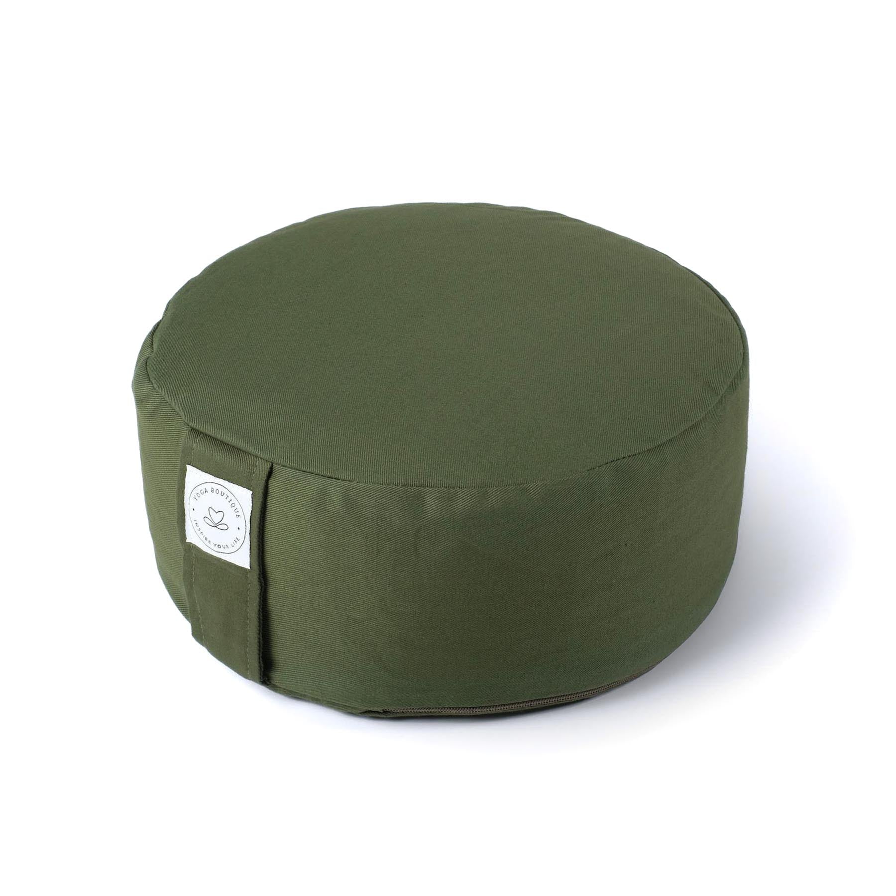 Coussin de méditation durable rond uni en coton bio vert olive