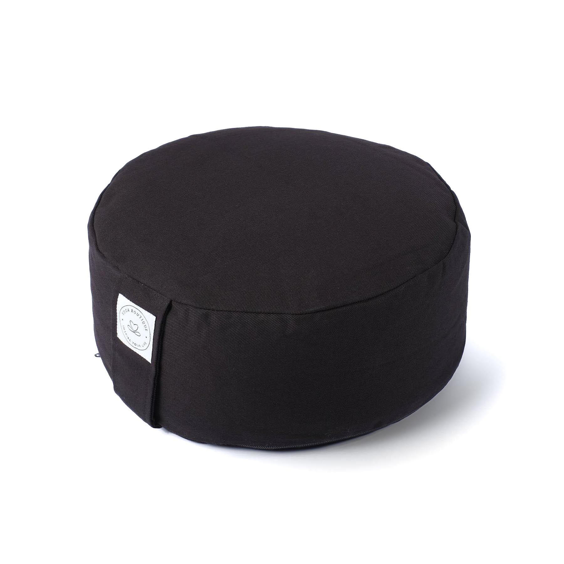 Coussin de méditation durable rond uni en coton bio noir