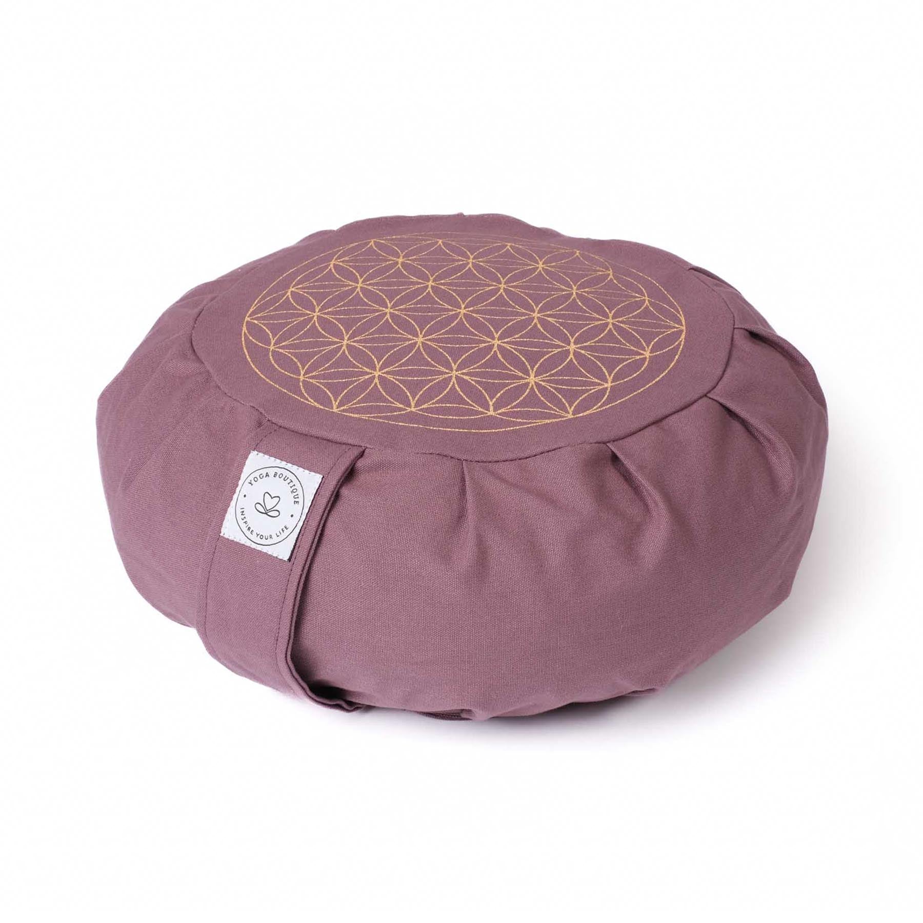 Coussin de méditation durable Zafu Fleur de vie lavande