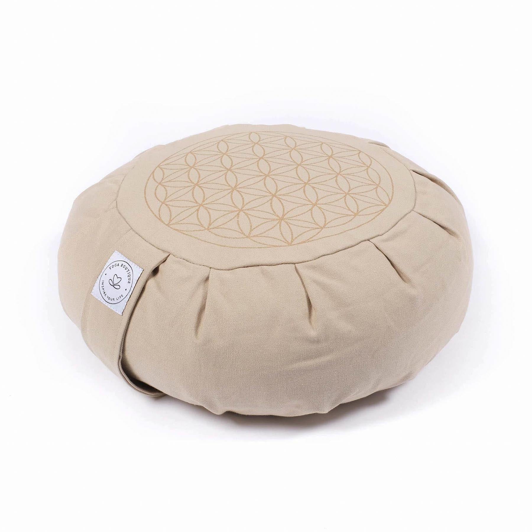 Coussin de méditation Zafu fleur de vie sable