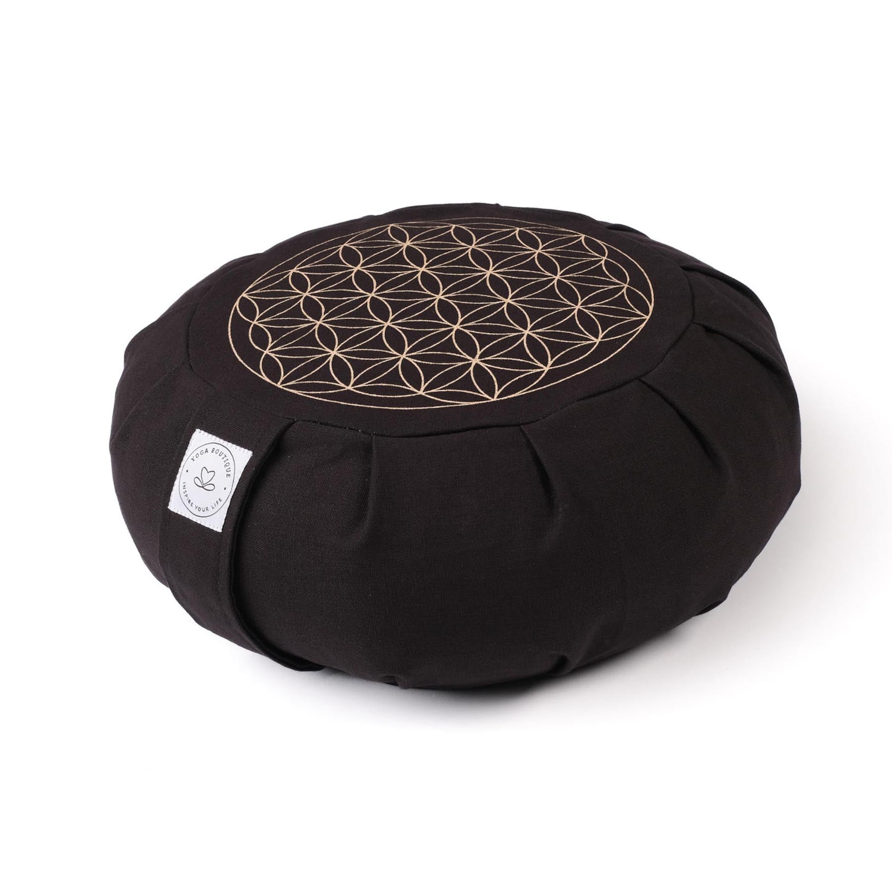 Coussin de méditation Zafu Fleur de vie noir