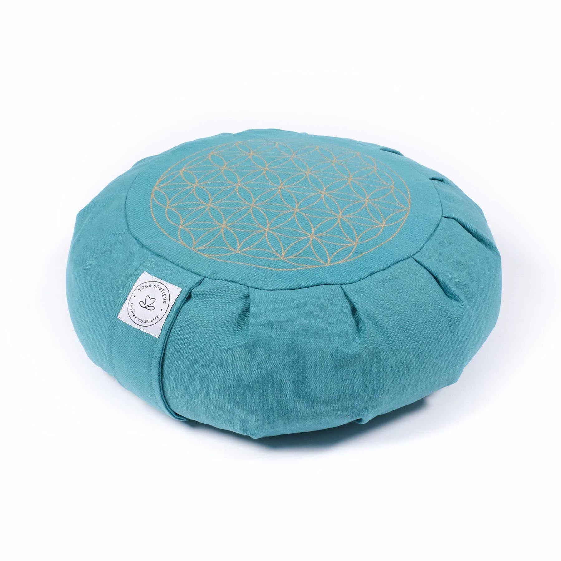 Coussin de méditation Zafu fleur de vie turquoise