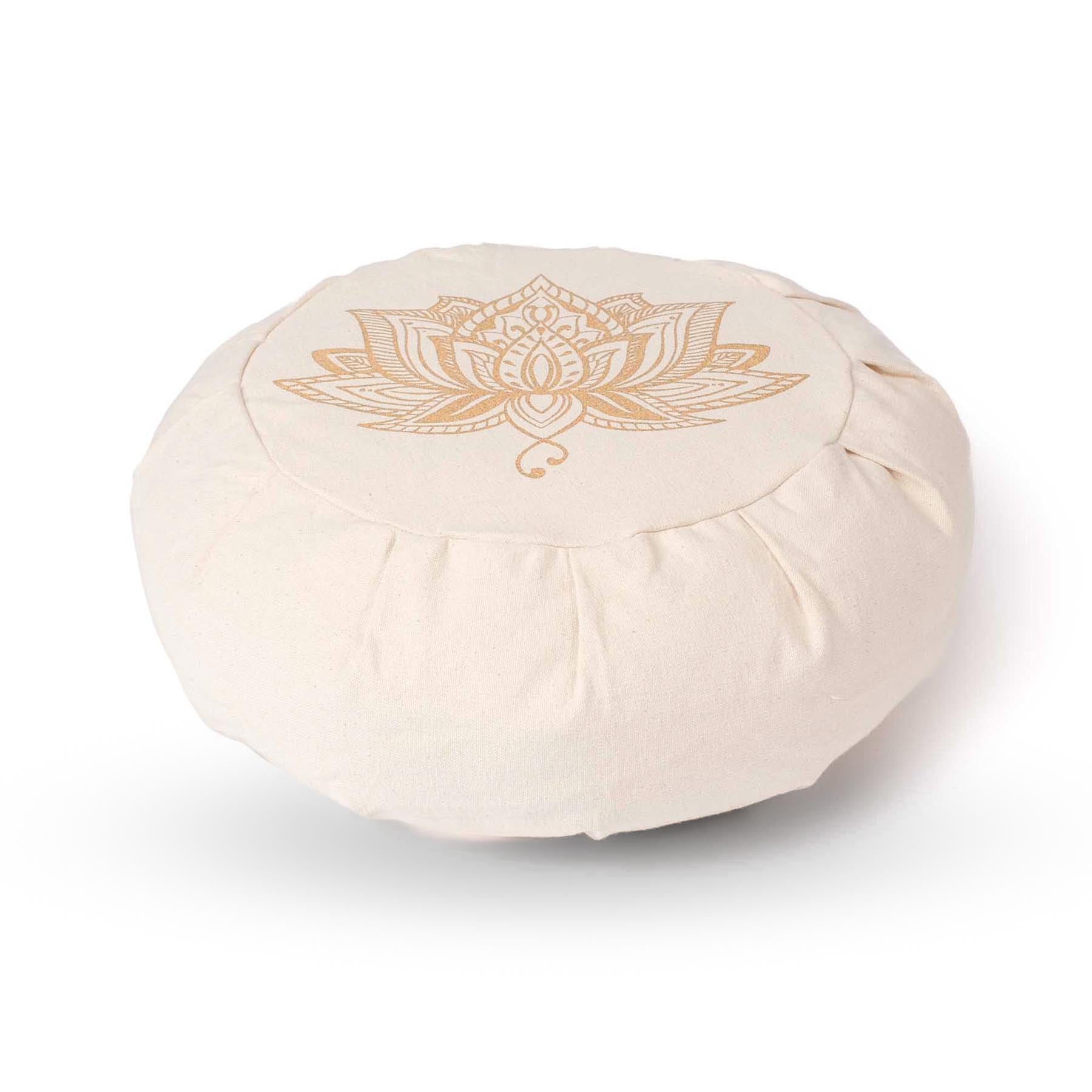 Coussin de méditation Zafu Lotus blanc naturel