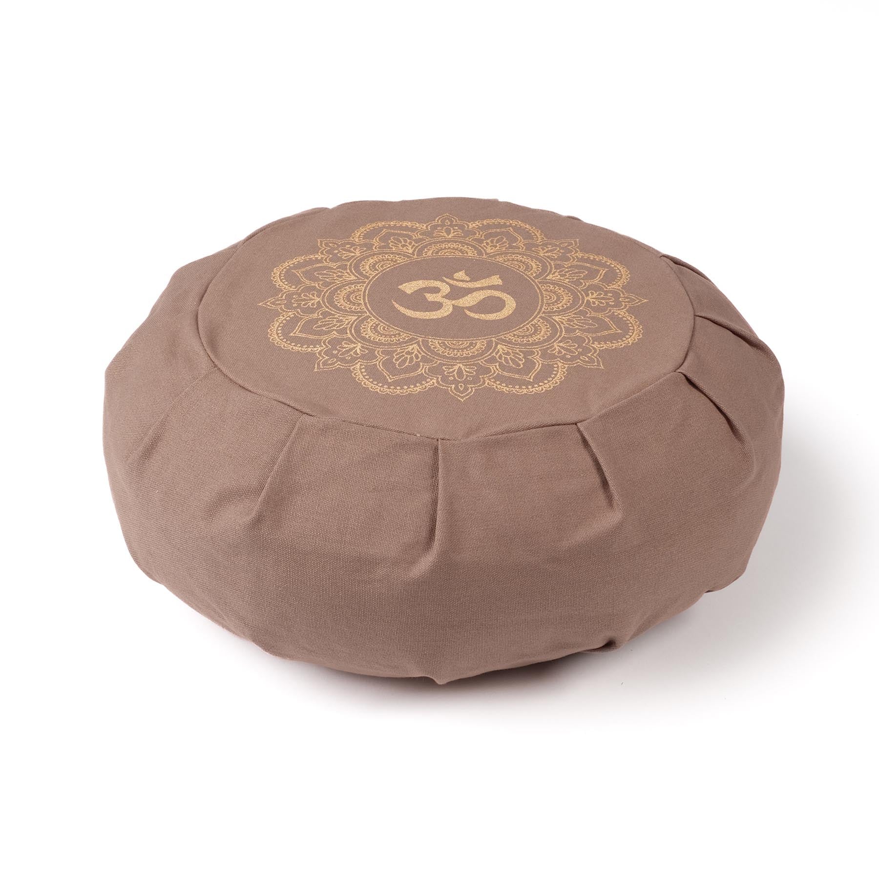 Coussin de méditation Zafu en coton bio avec imprimé doré Mandala OM brown-earth