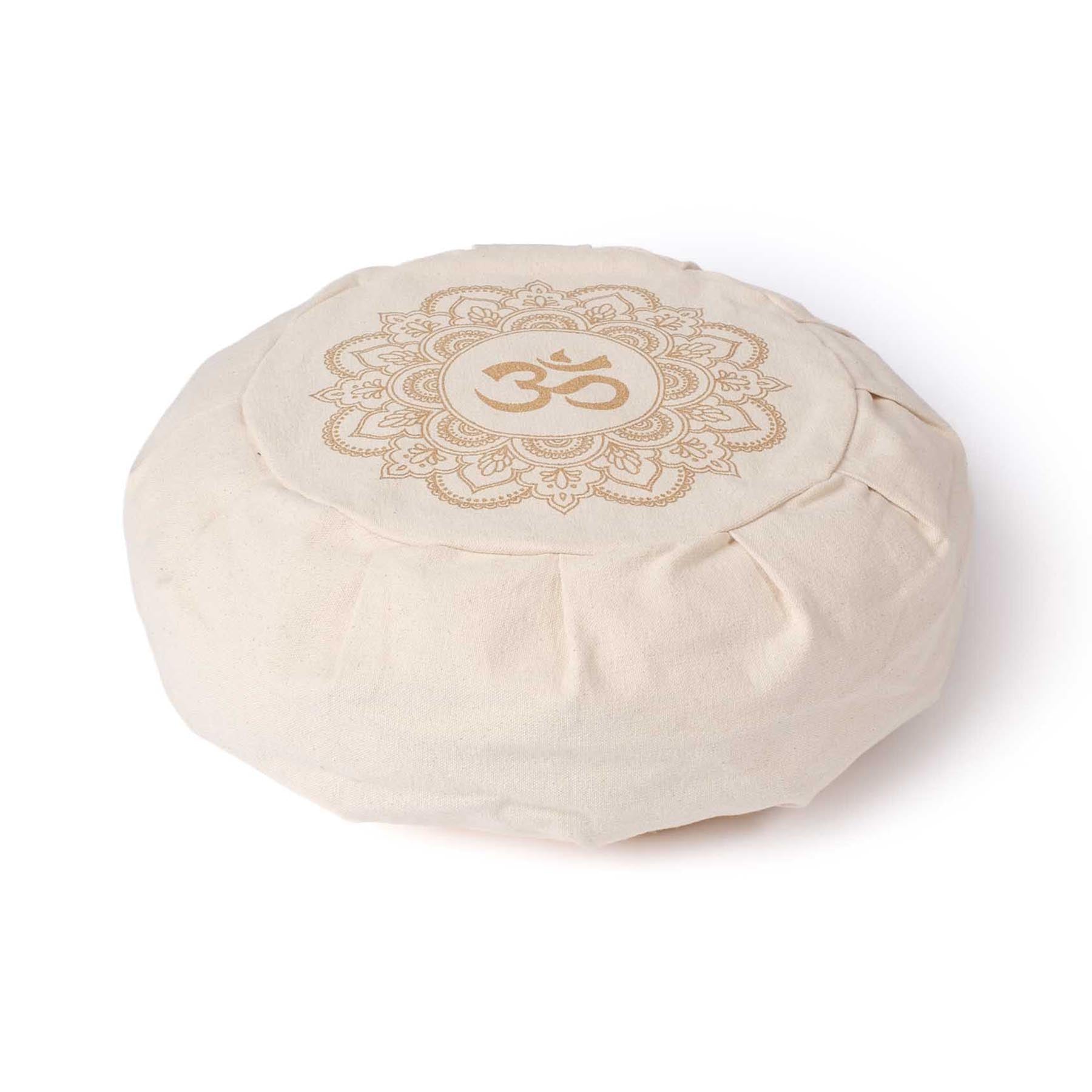 Coussin de méditation Zafu Mandala OM blanc naturel