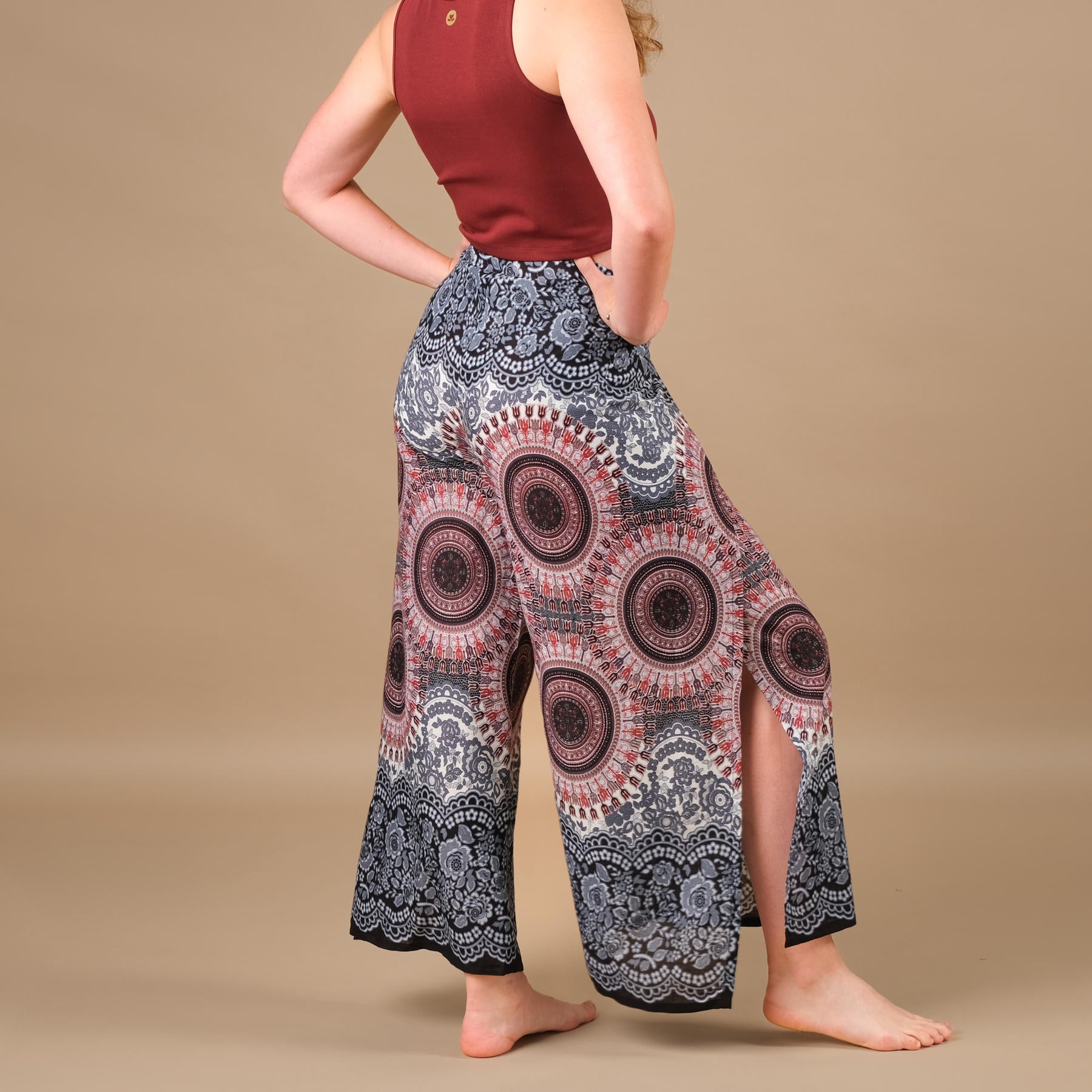 Pantalon Palazzo Wrap Mandala blanc tissu léger et aéré